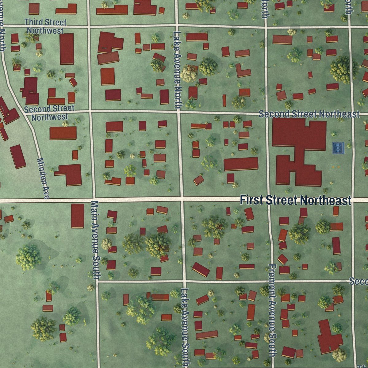 Close-up of the map of Lake Preston, South Dakota print showing street and building detail
