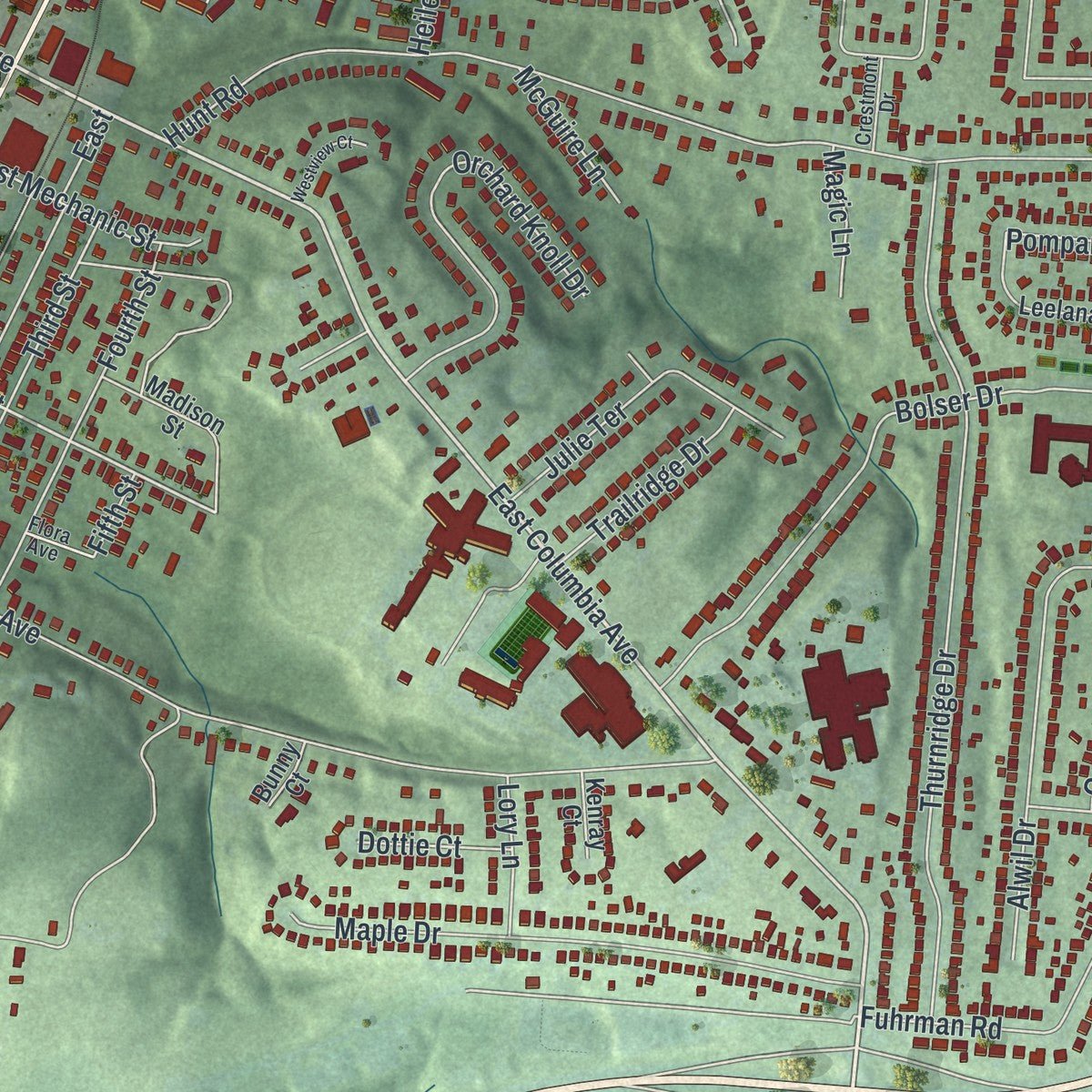 Close-up of the map of Reading, Ohio print showing street and building detail