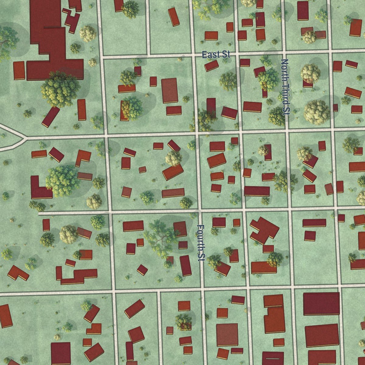 Close-up of the map of Hampton, Nebraska print showing street and building detail