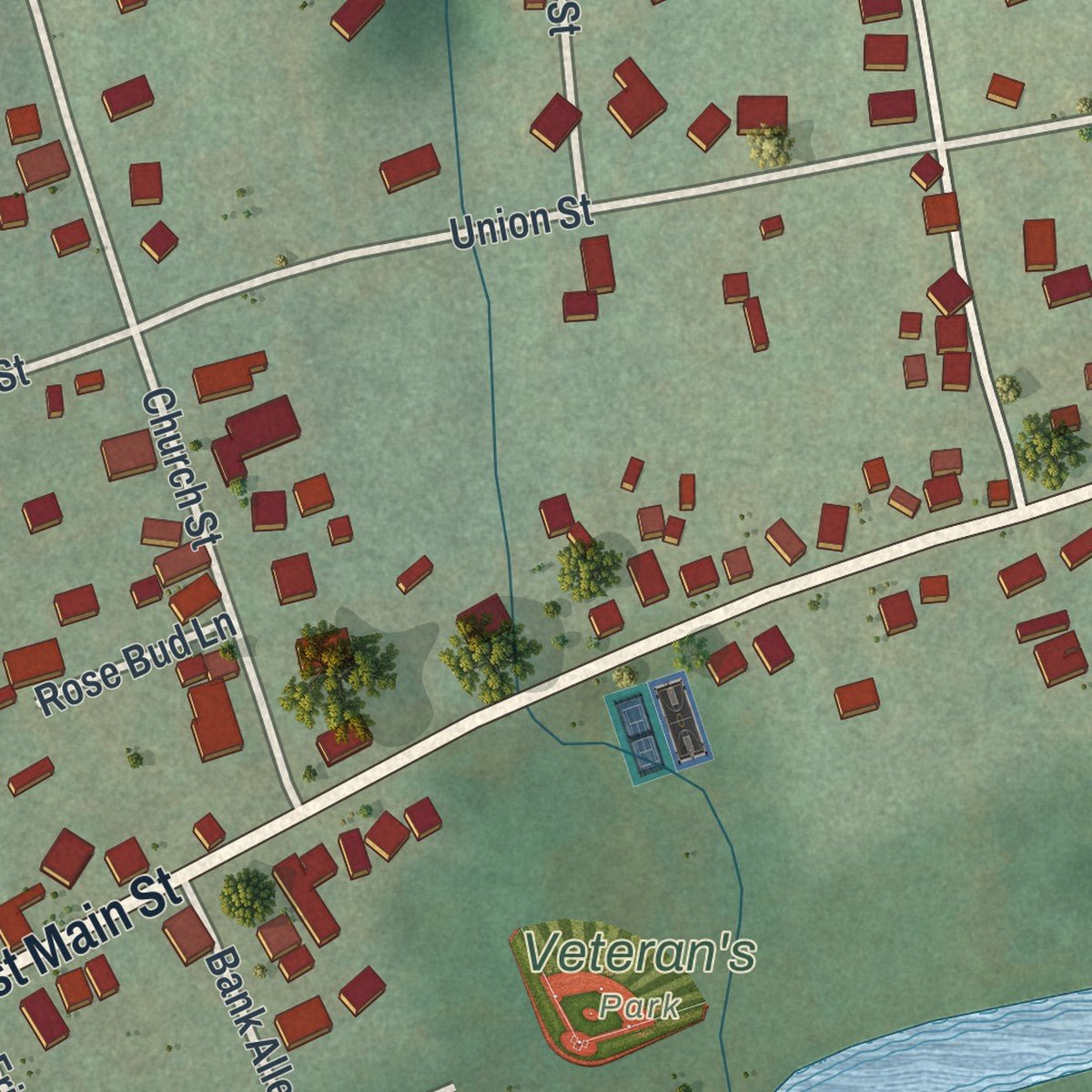 Close-up of the map of Big Run, Pennsylvania print showing street and building detail