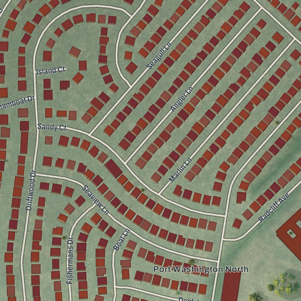 Close-up of the map of Port Washington North, New York print showing street and building detail