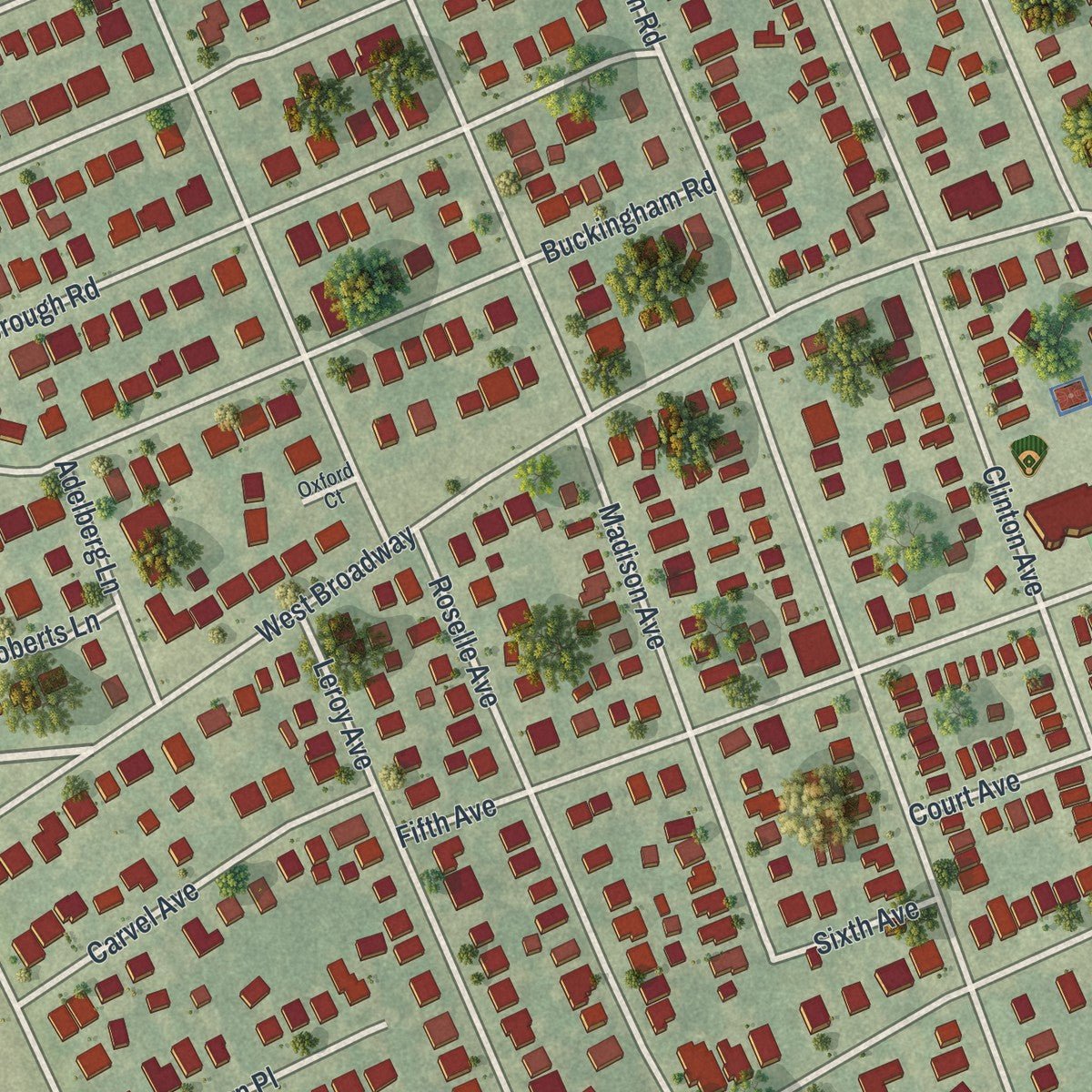 Close-up of the map of Cedarhurst, New York print showing street and building detail