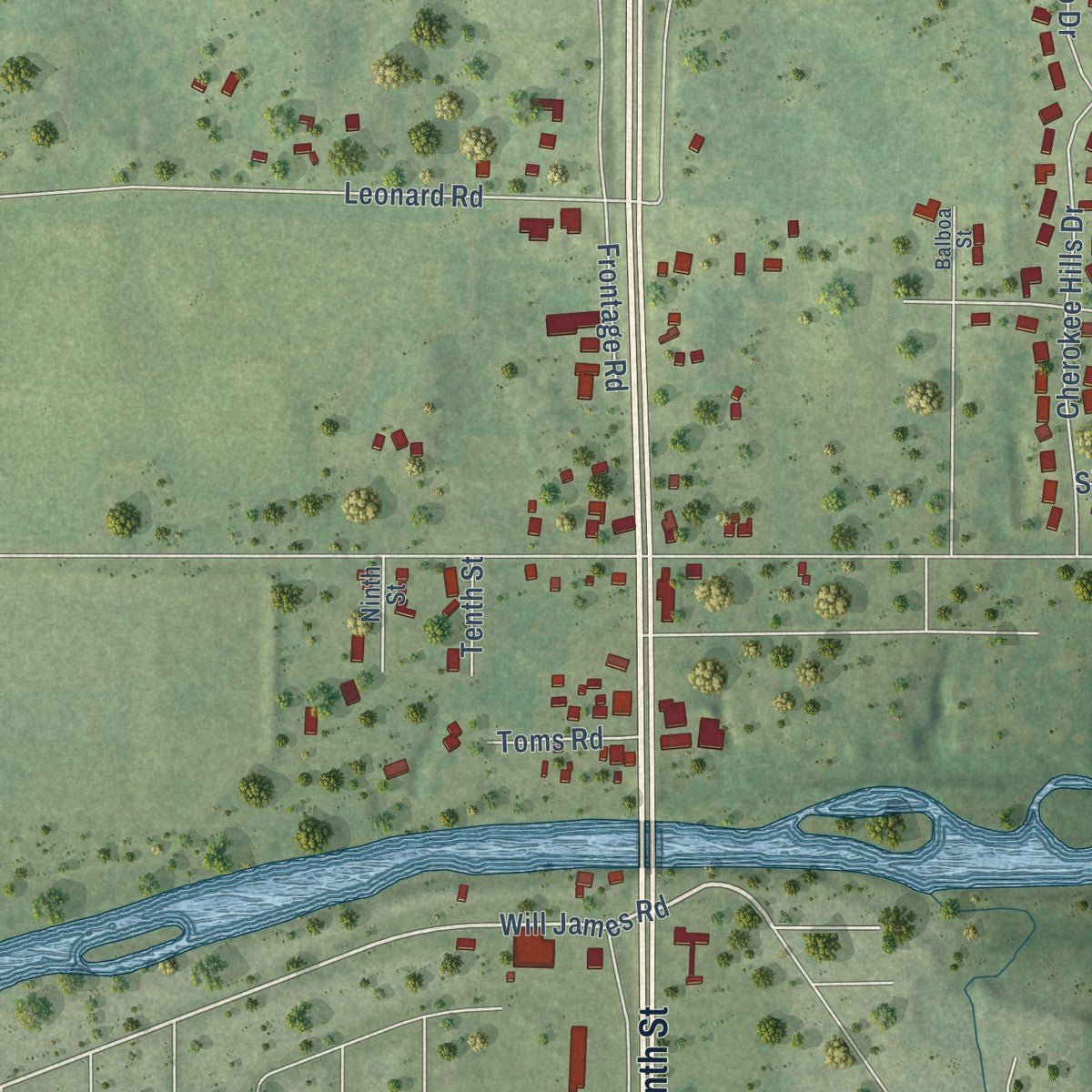 Close-up of the map of New Milford, Illinois print showing street and building detail