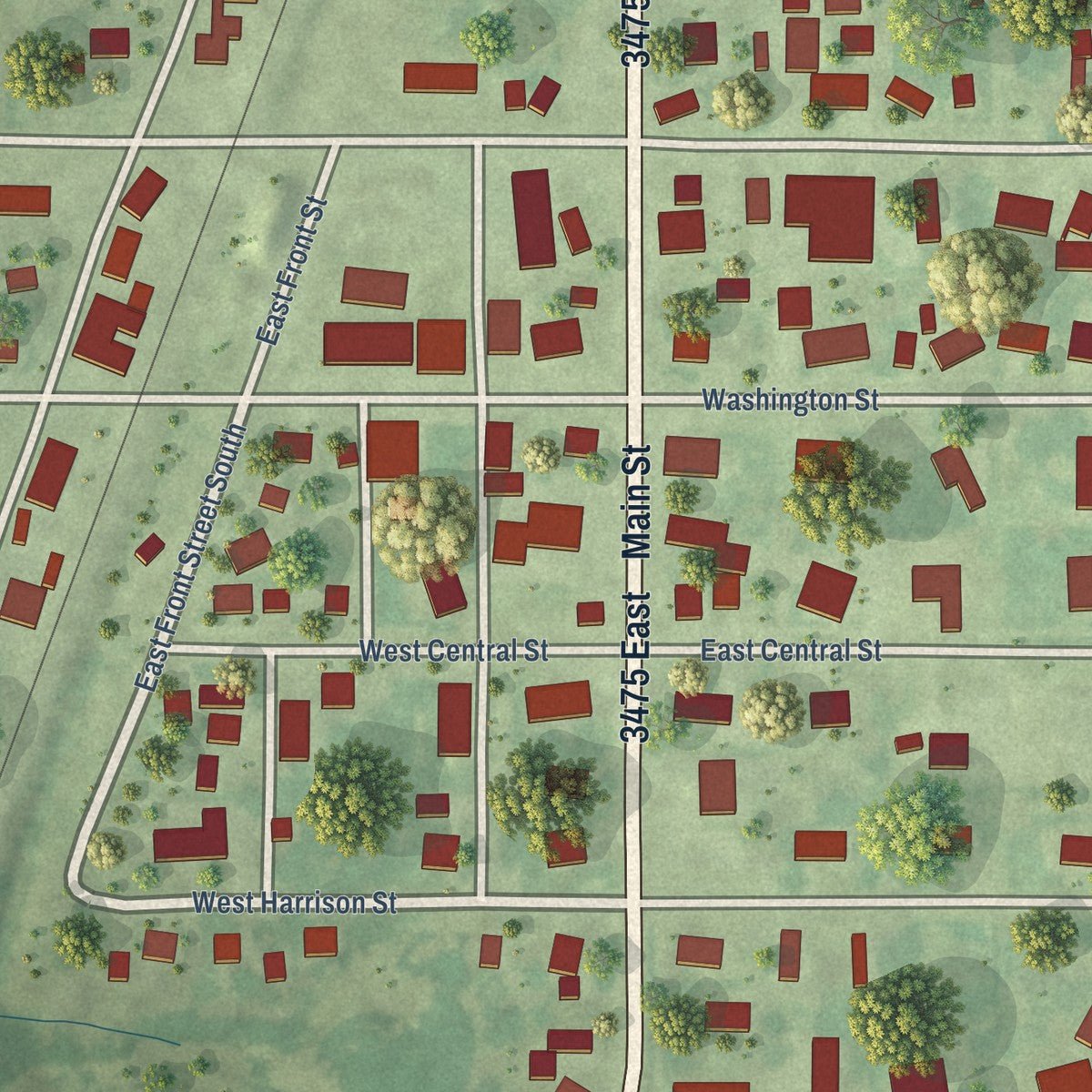 Close-up of the map of Sigel, Illinois print showing street and building detail
