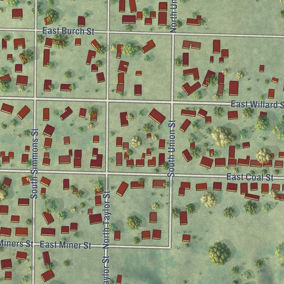 Close-up of the map of Wataga, Illinois print showing street and building detail