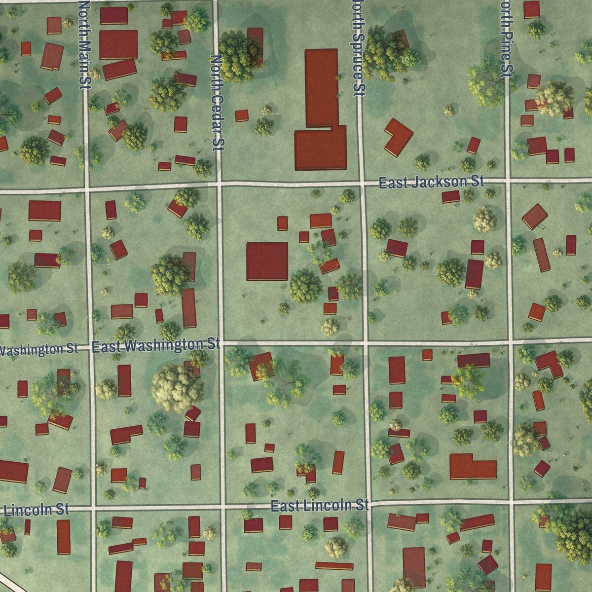 Close-up of the map of Ewing, Nebraska print showing street and building detail