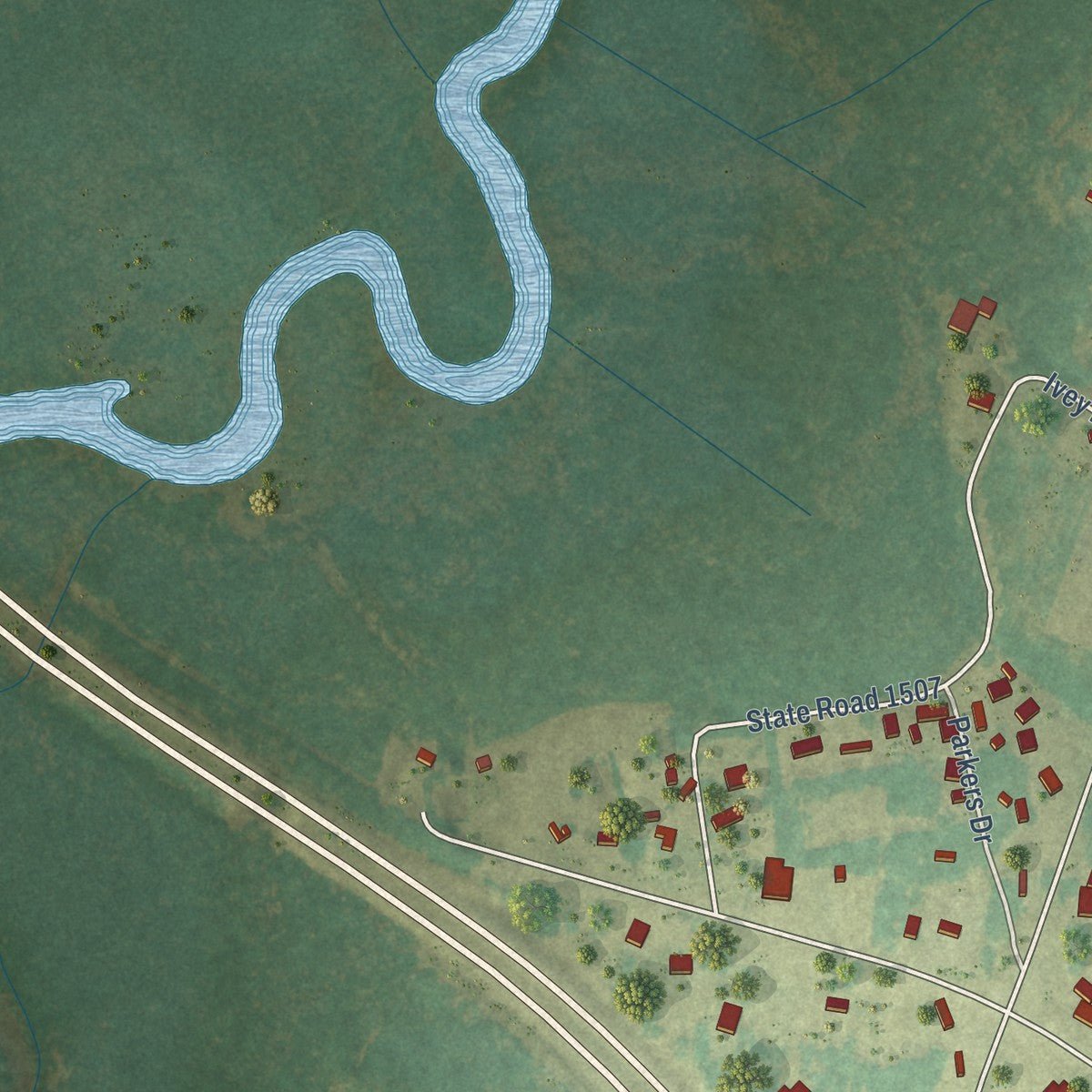 Close-up of the map of Boardman, North Carolina print showing street and building detail