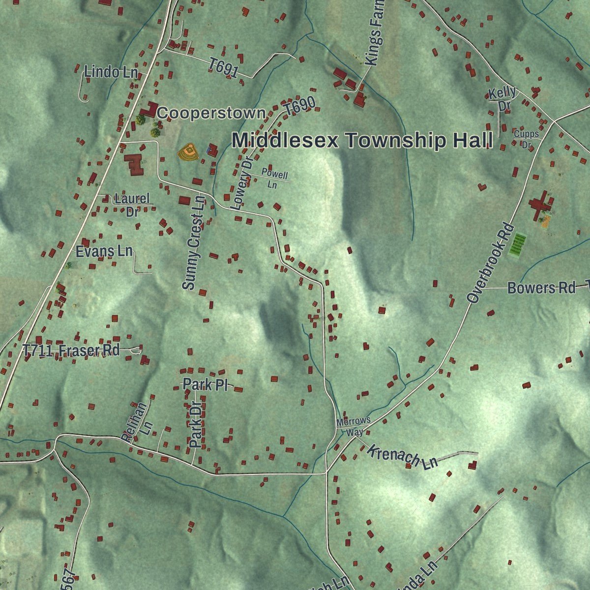 Close-up of the map of Middlesex, Butler County, Pennsylvania print showing street and building detail