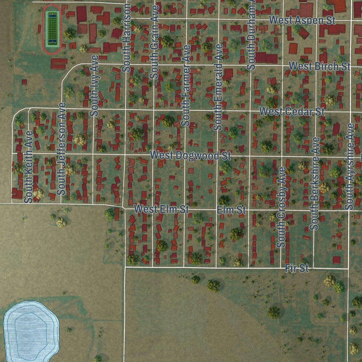 Close-up of the map of Crosbyton, Texas print showing street and building detail