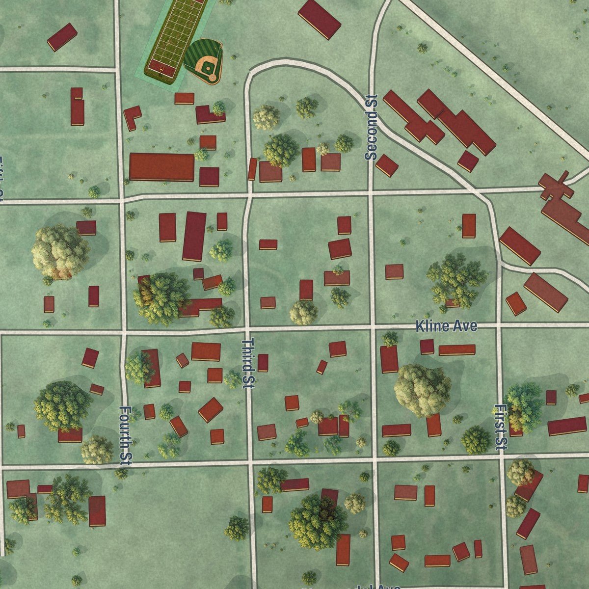 Close-up of the map of Florence, South Dakota print showing street and building detail