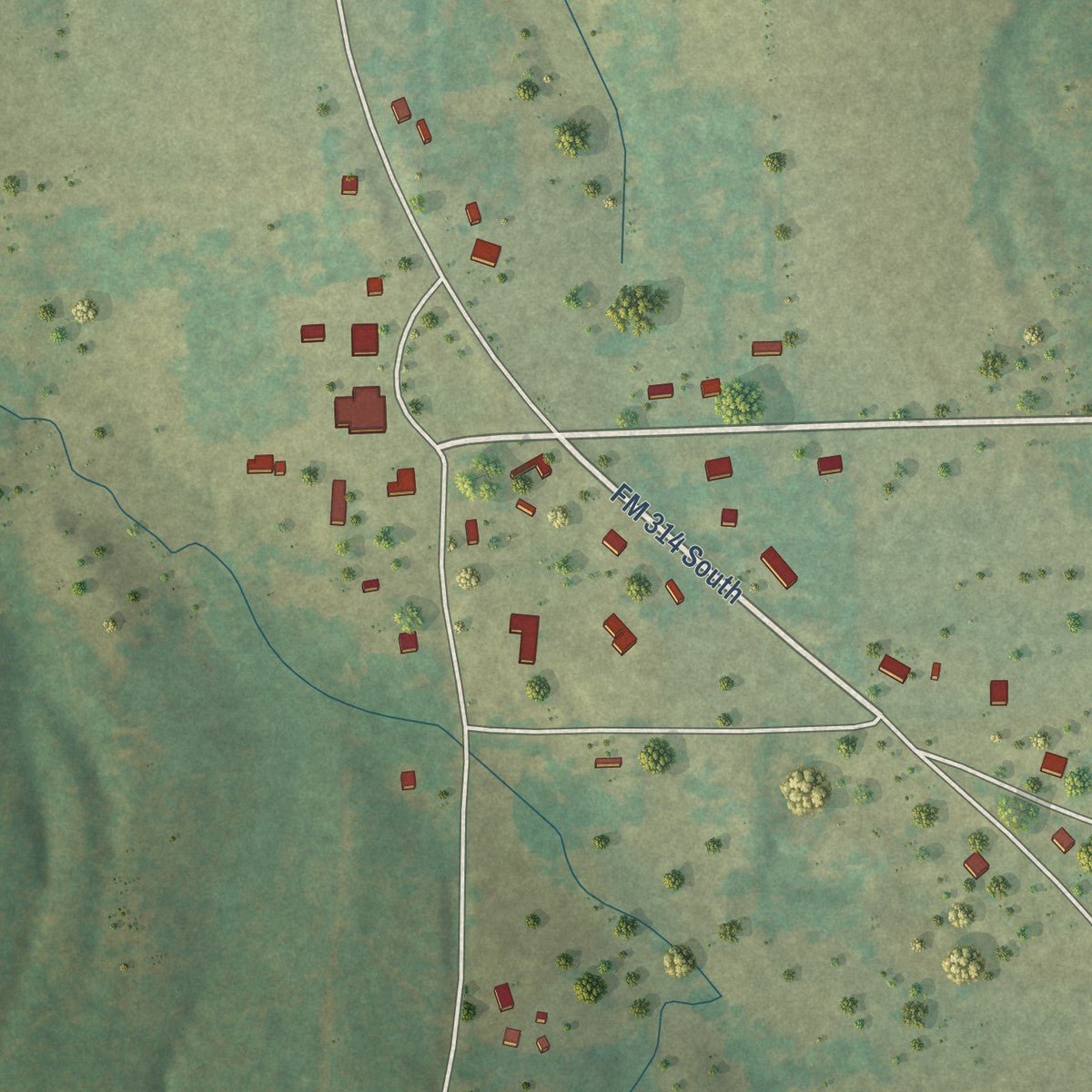 Close-up of the map of Moore Station, Texas print showing street and building detail