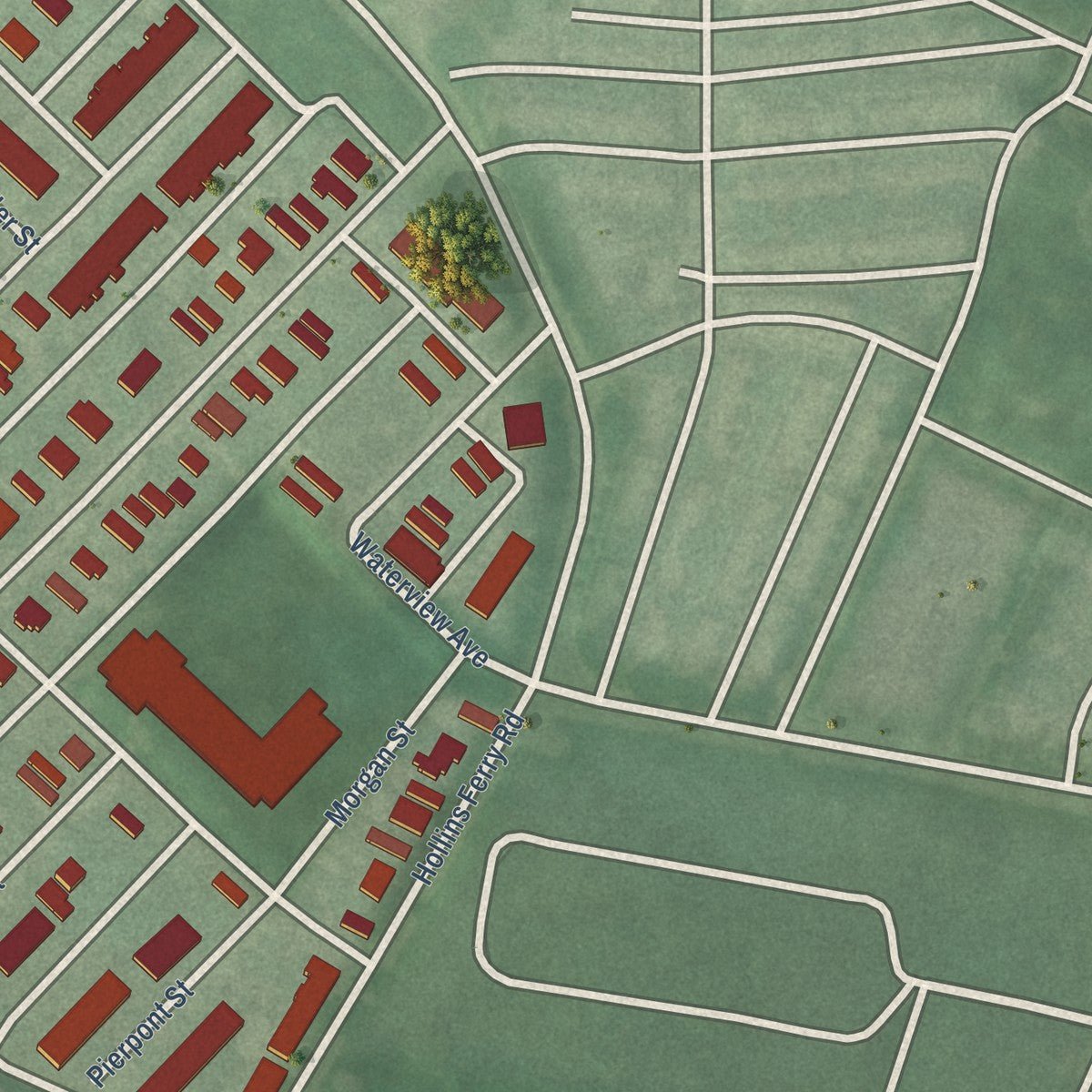 Close-up of the map of Mount Winans, Maryland print showing street and building detail