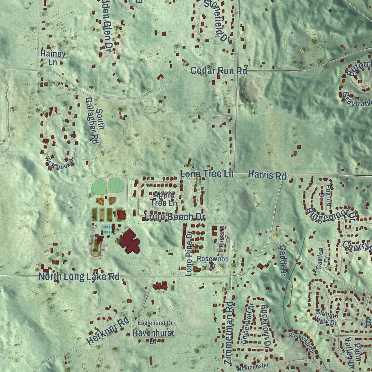 Close-up of the map of Garfield, Grand Traverse County, Michigan print showing street and building detail
