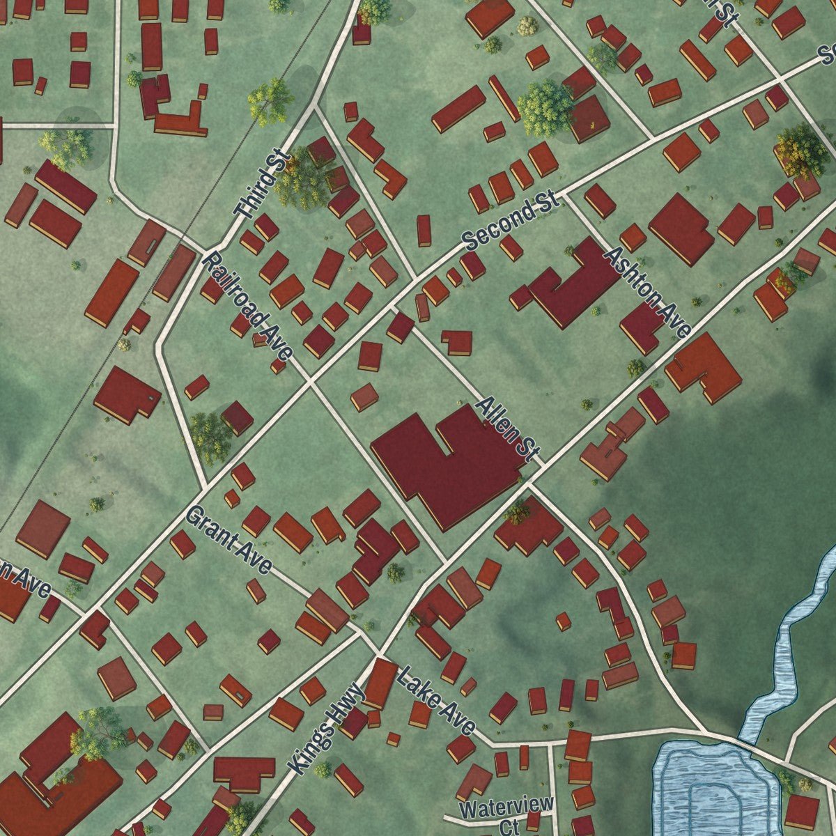 Close-up of the map of Swedesboro, New Jersey print showing street and building detail