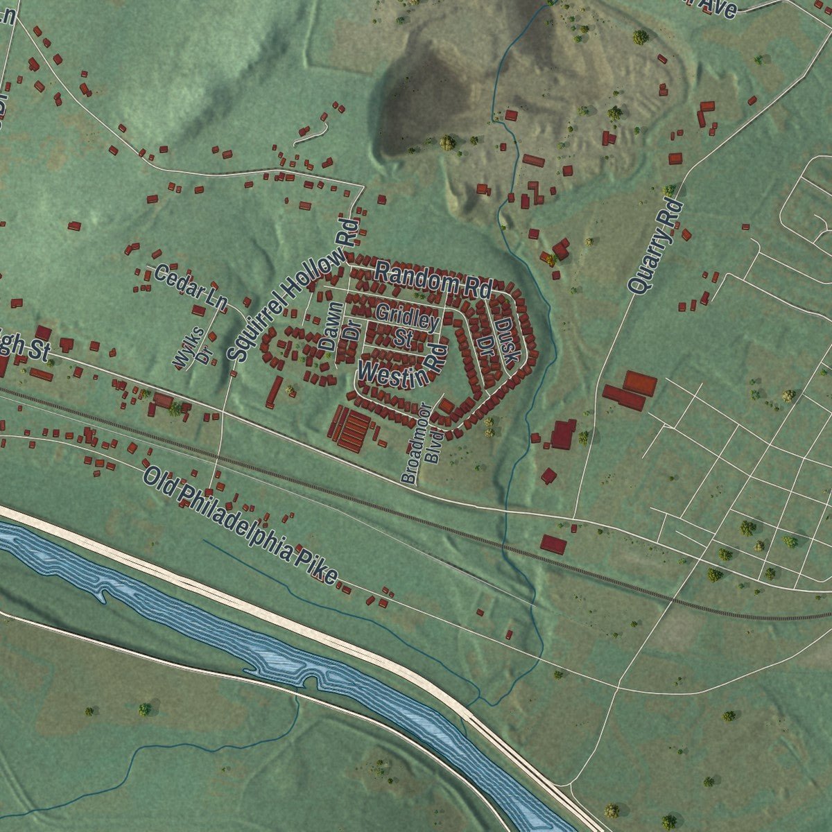 Close-up of the map of Douglass, Berks County, Pennsylvania print showing street and building detail