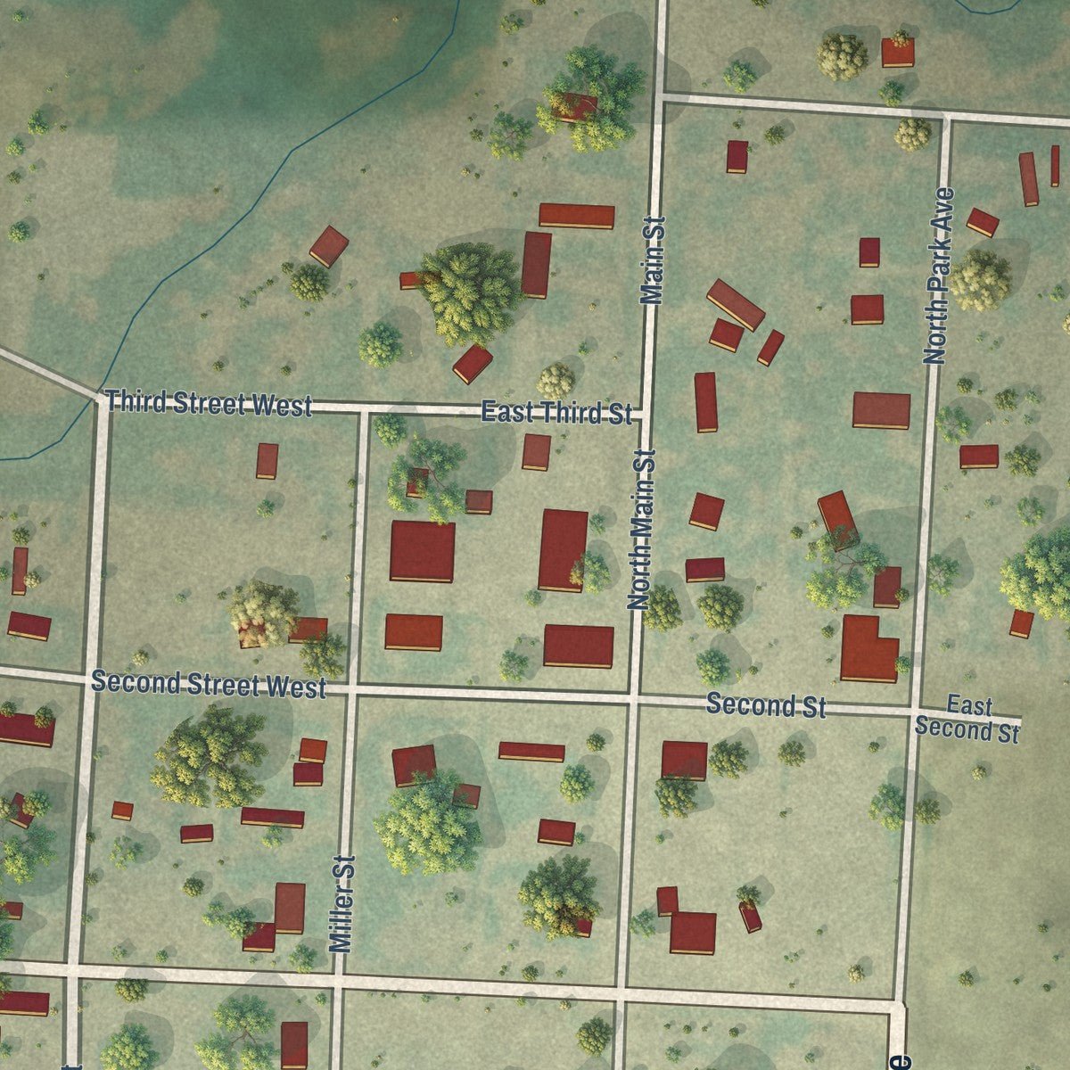 Close-up of the map of Camp Crook, South Dakota print showing street and building detail