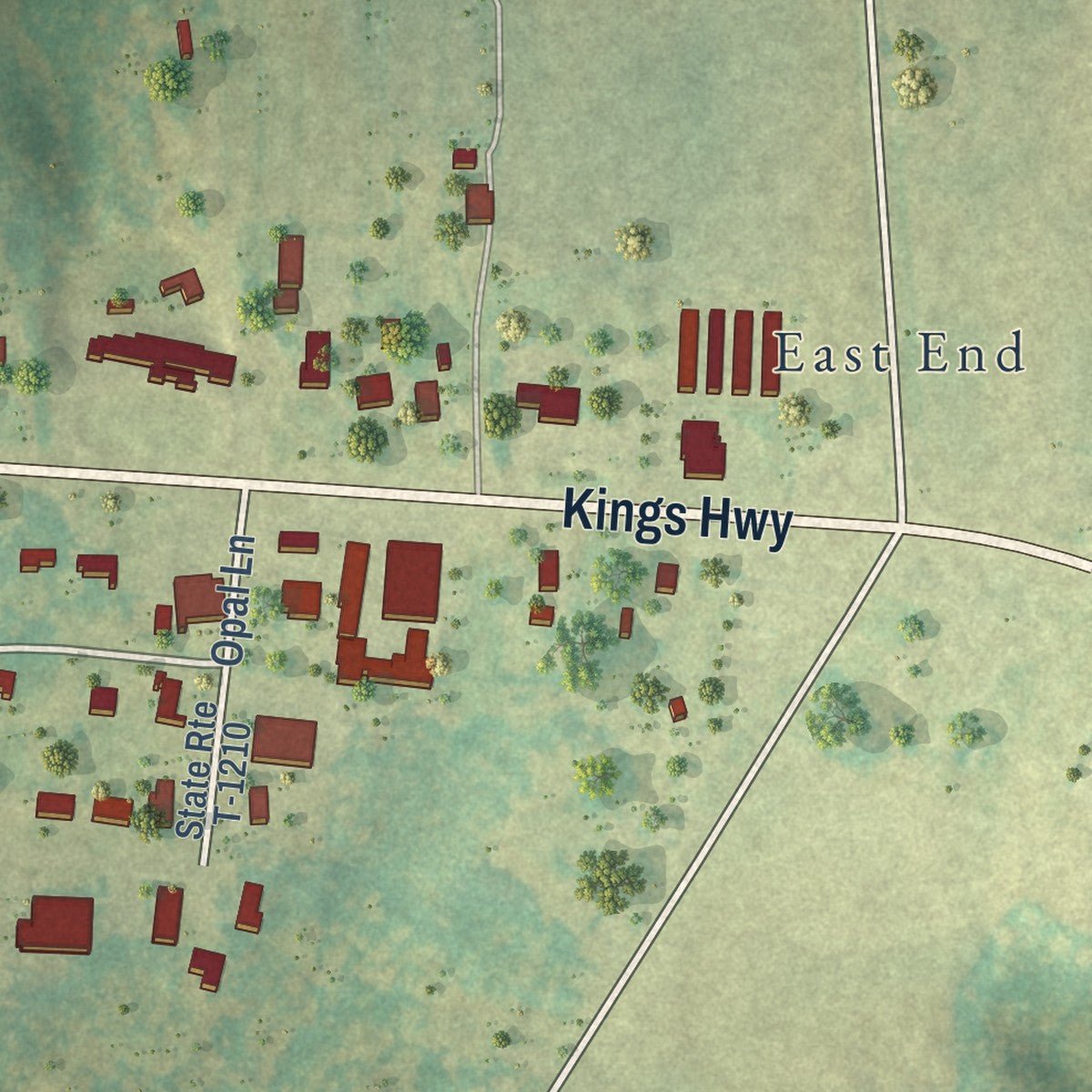 Close-up of the map of Montross, Virginia print showing street and building detail