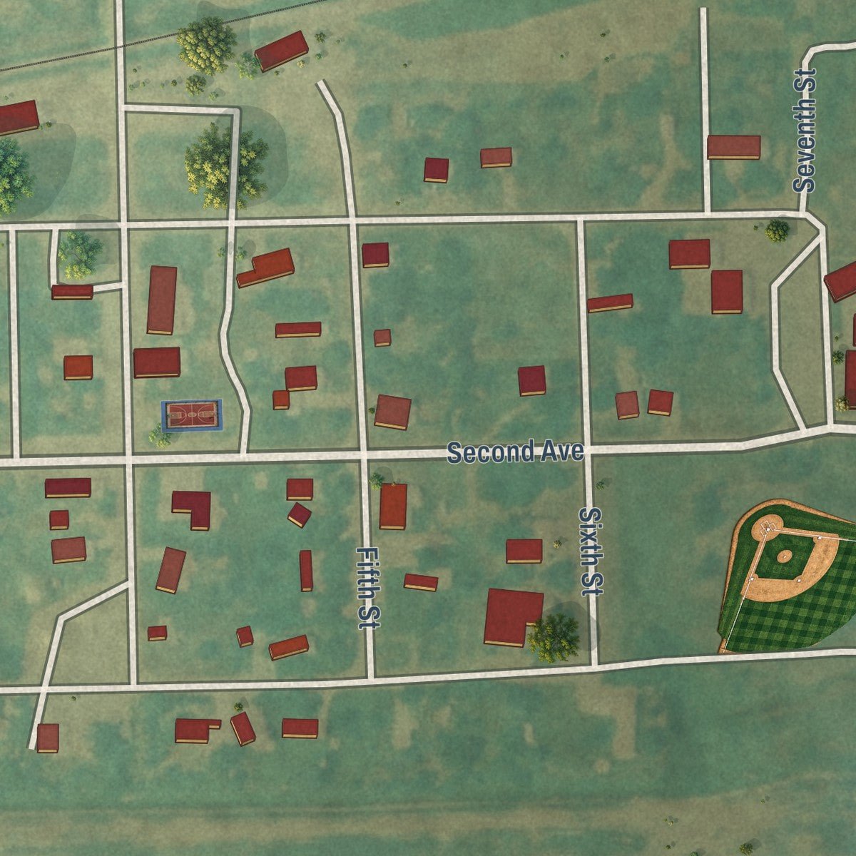 Close-up of the map of Verona, North Dakota print showing street and building detail