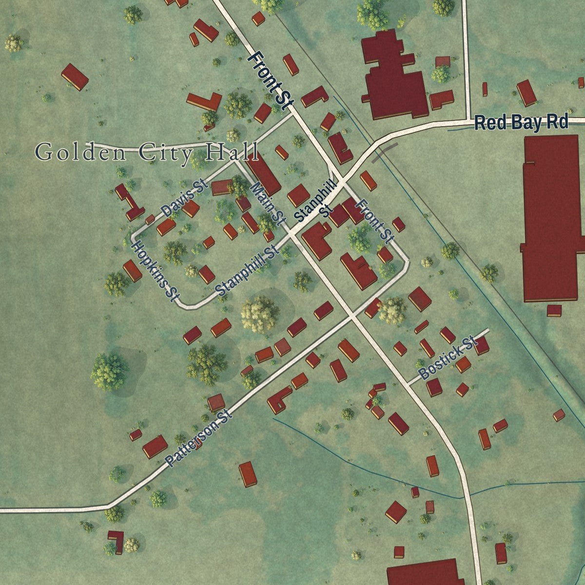 Close-up of the map of Golden, Mississippi print showing street and building detail