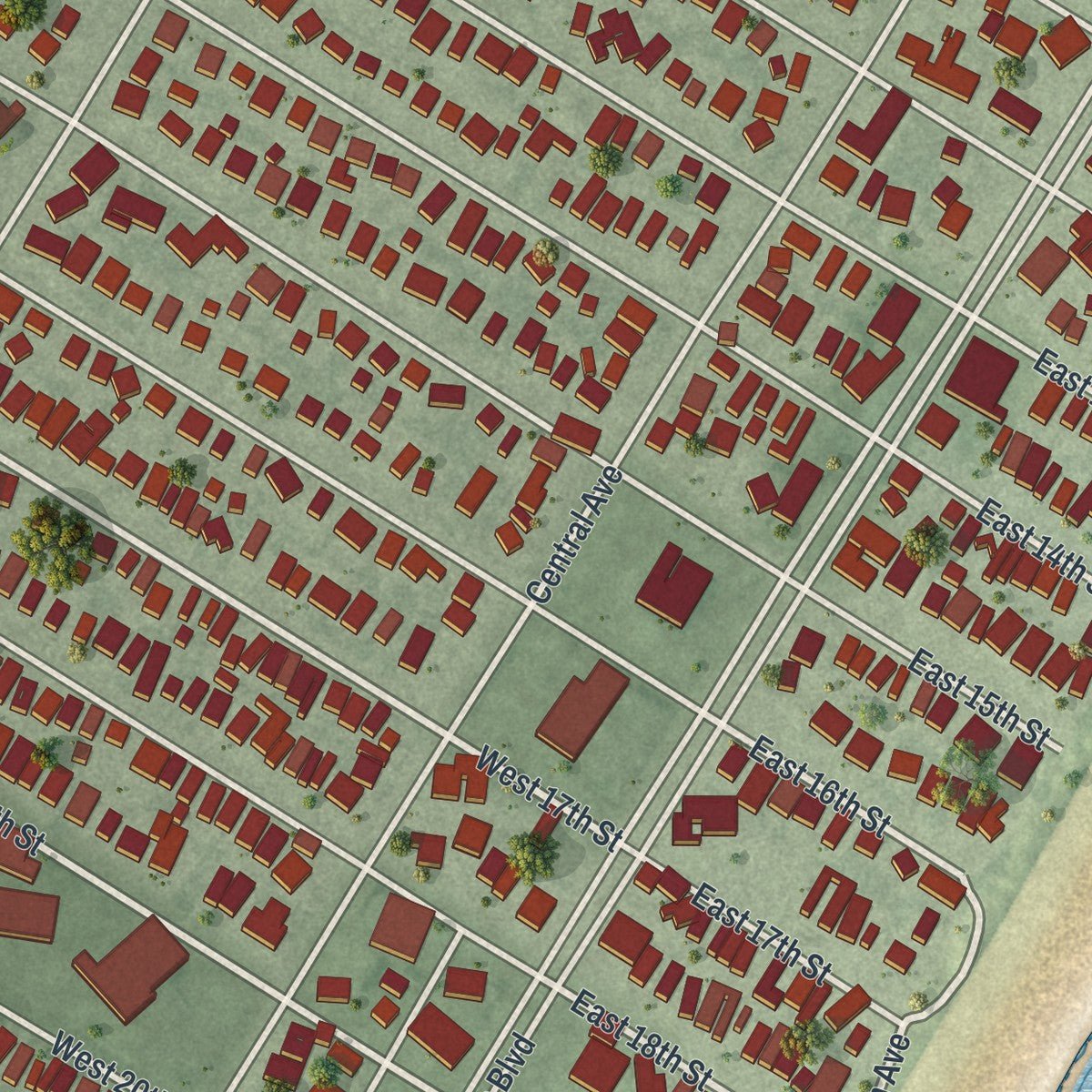 Close-up of the map of Ship Bottom, New Jersey print showing street and building detail