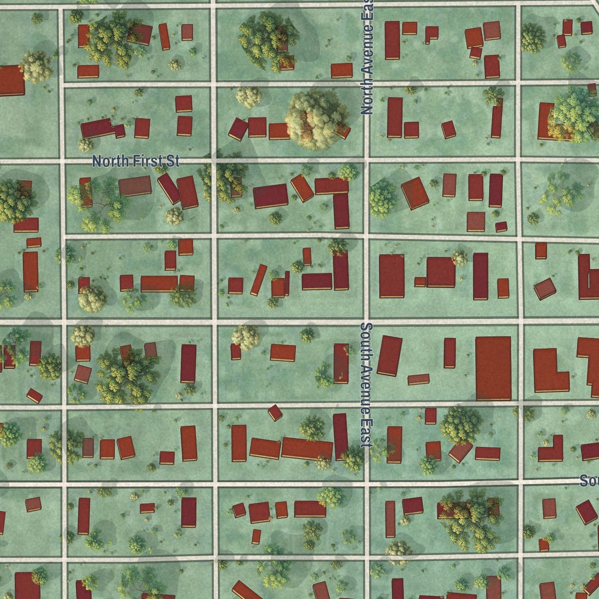 Close-up of the map of Strasburg, North Dakota print showing street and building detail