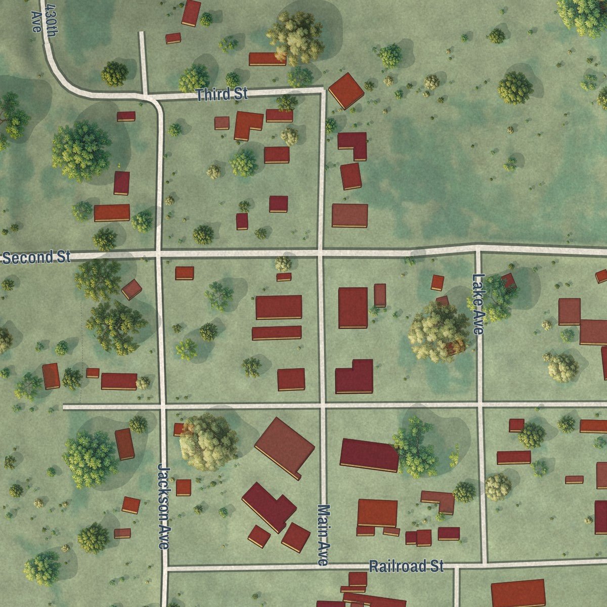 Close-up of the map of Lesterville, South Dakota print showing street and building detail