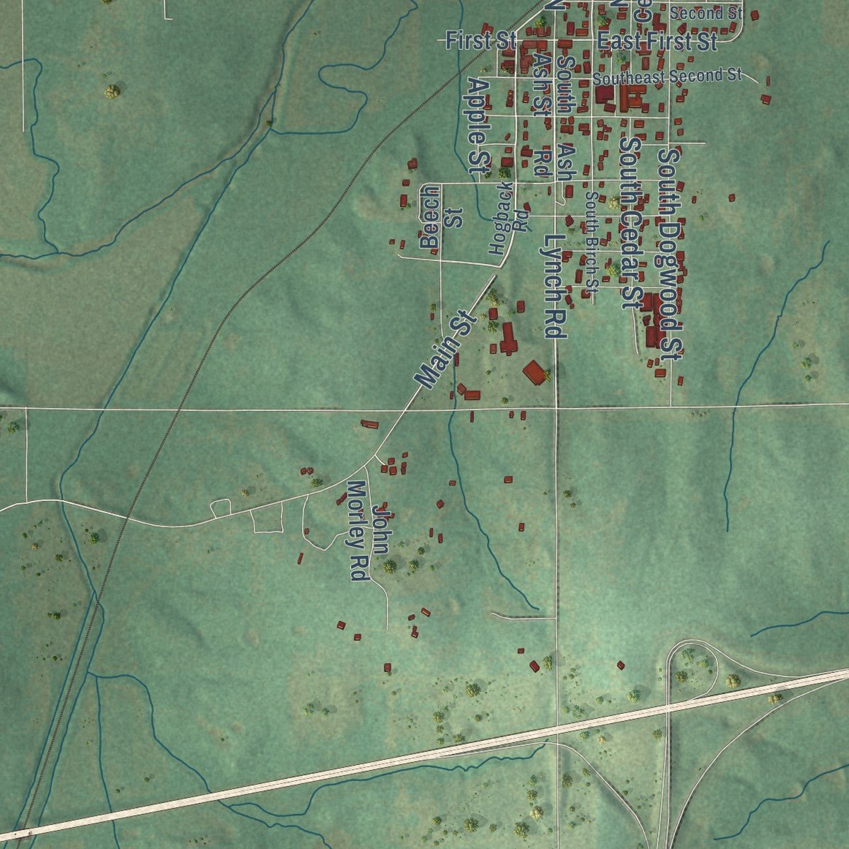 Close-up of the map of Luther, Oklahoma print showing street and building detail