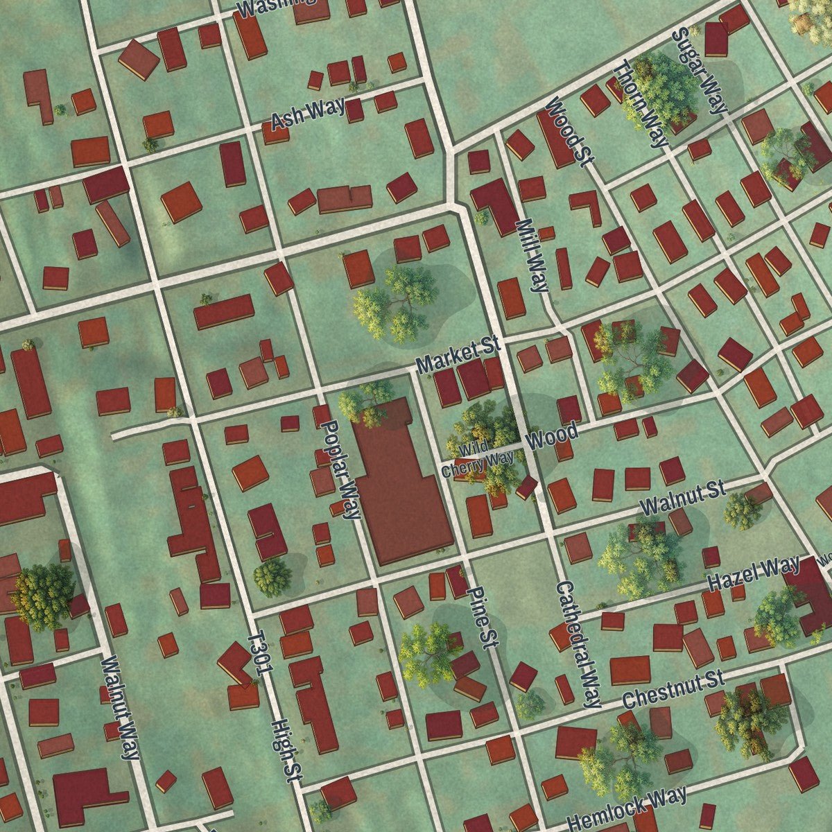 Close-up of the map of Saltsburg, Pennsylvania print showing street and building detail