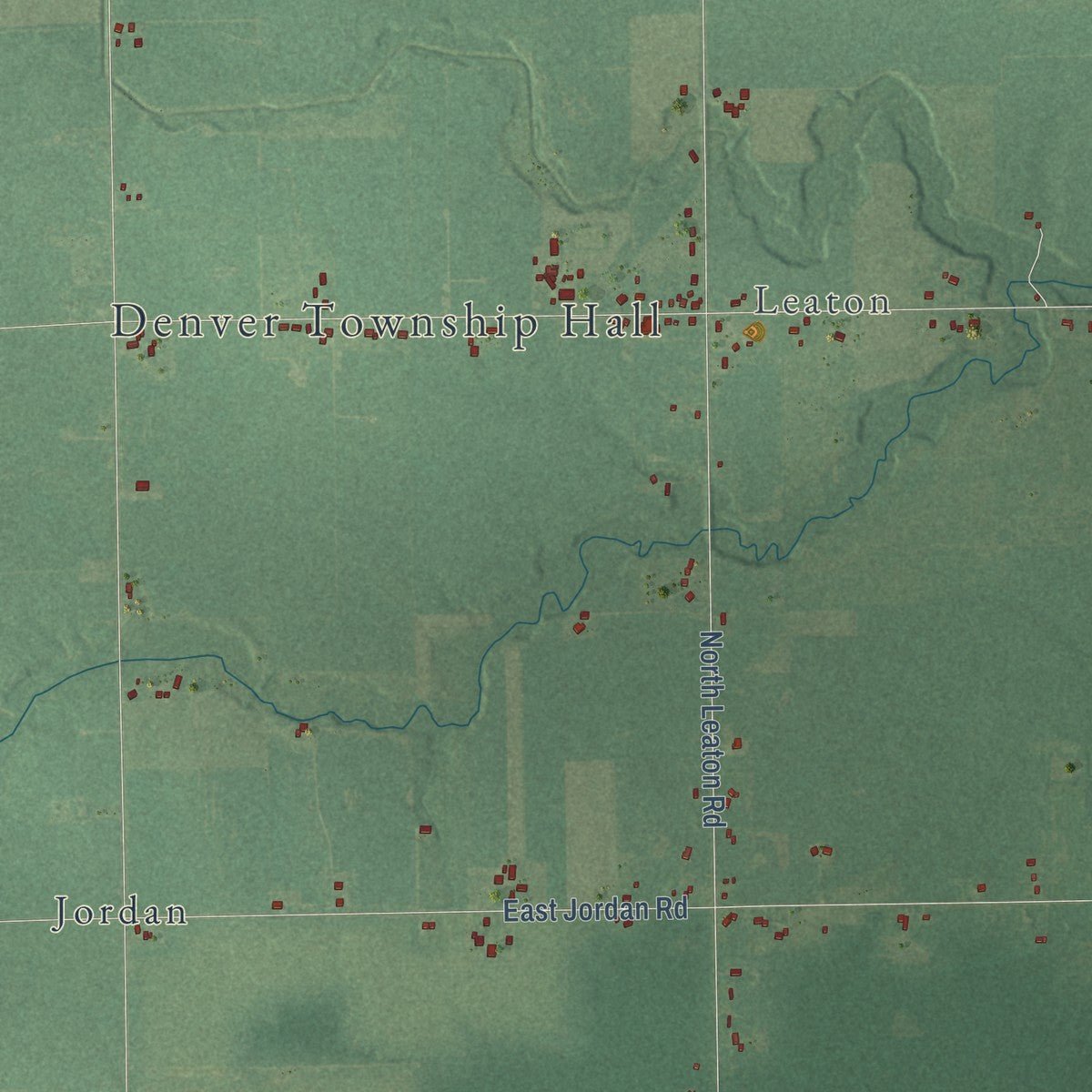 Close-up of the map of Denver, Isabella County, Michigan print showing street and building detail