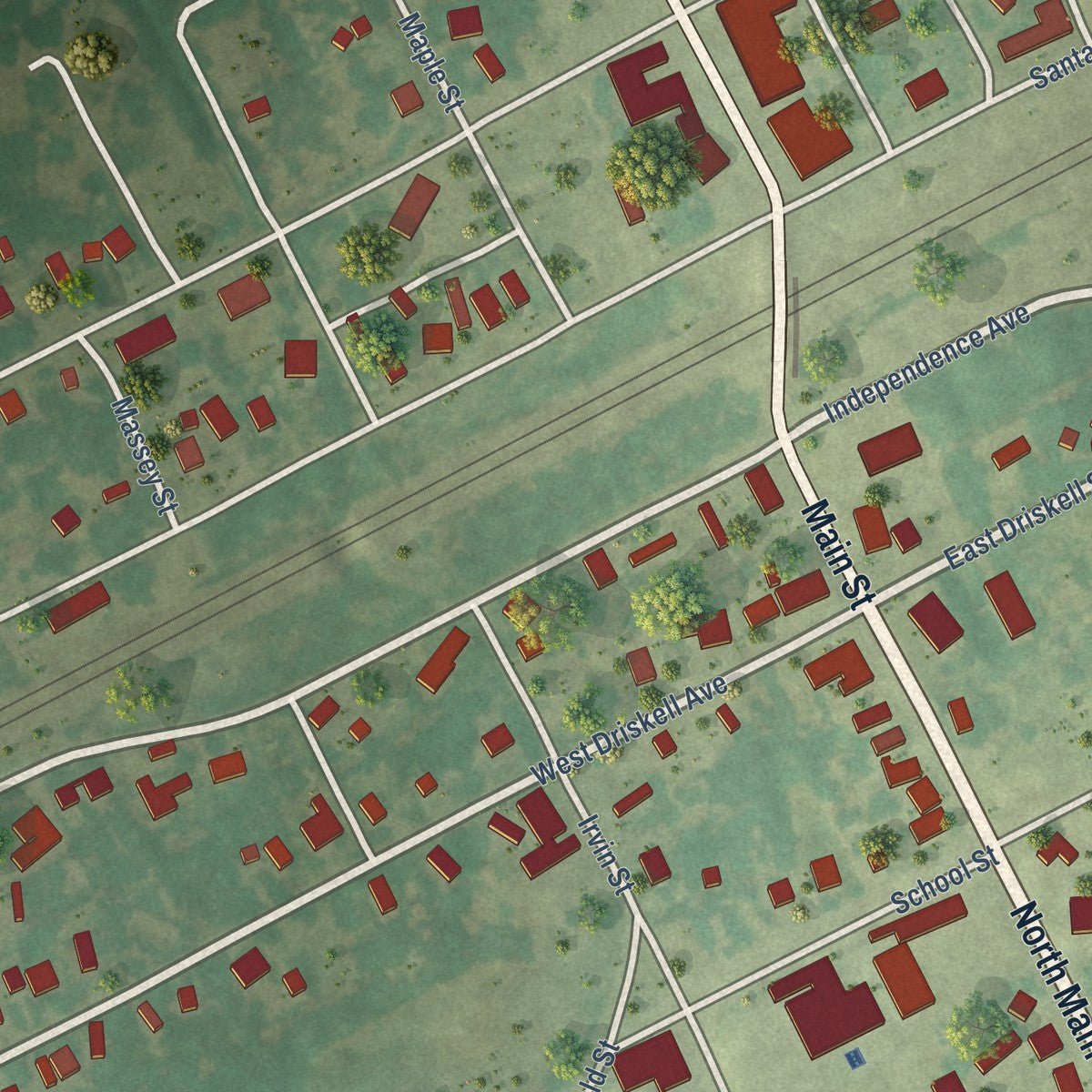 Close-up of the map of Gage, Oklahoma print showing street and building detail