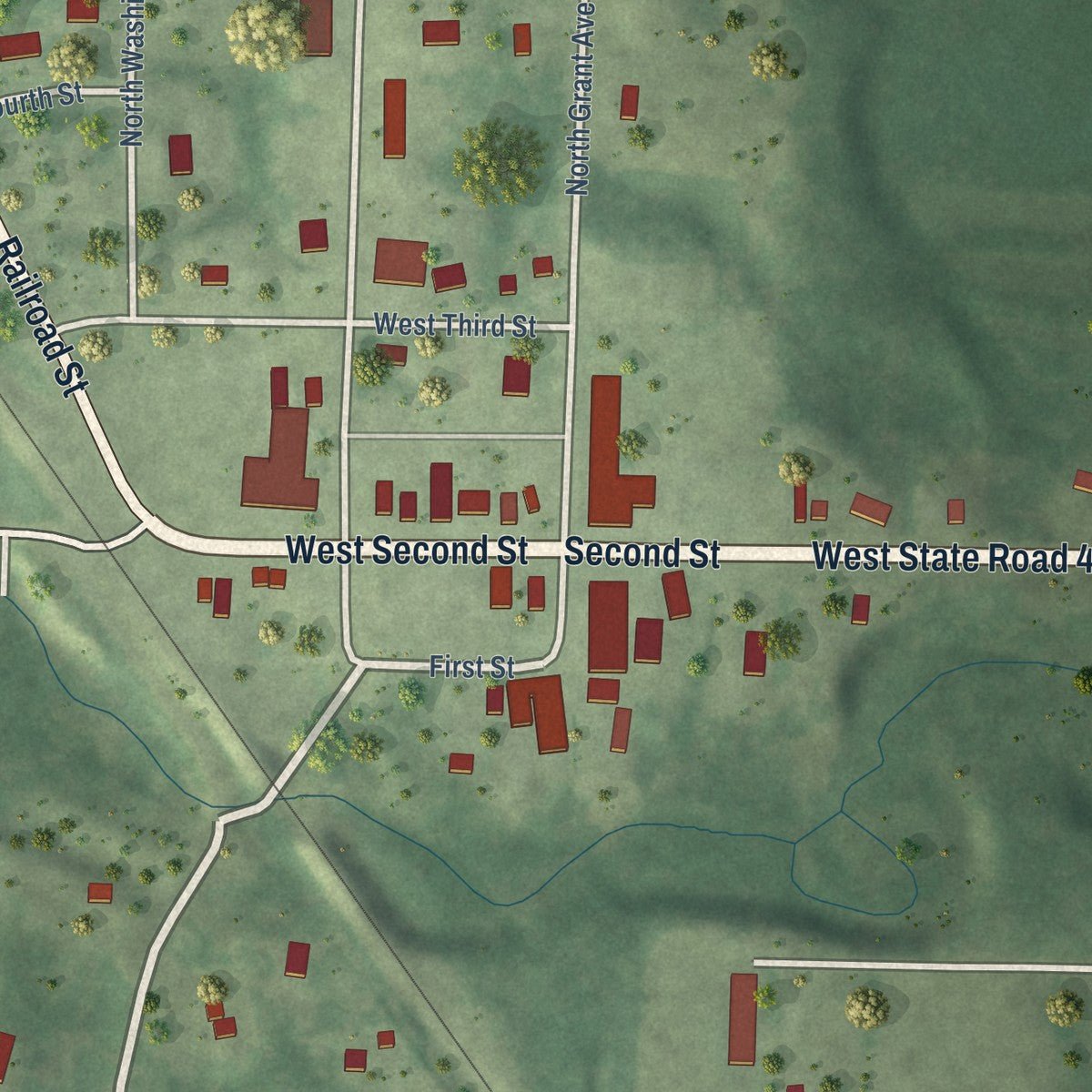 Close-up of the map of Exeland, Wisconsin print showing street and building detail