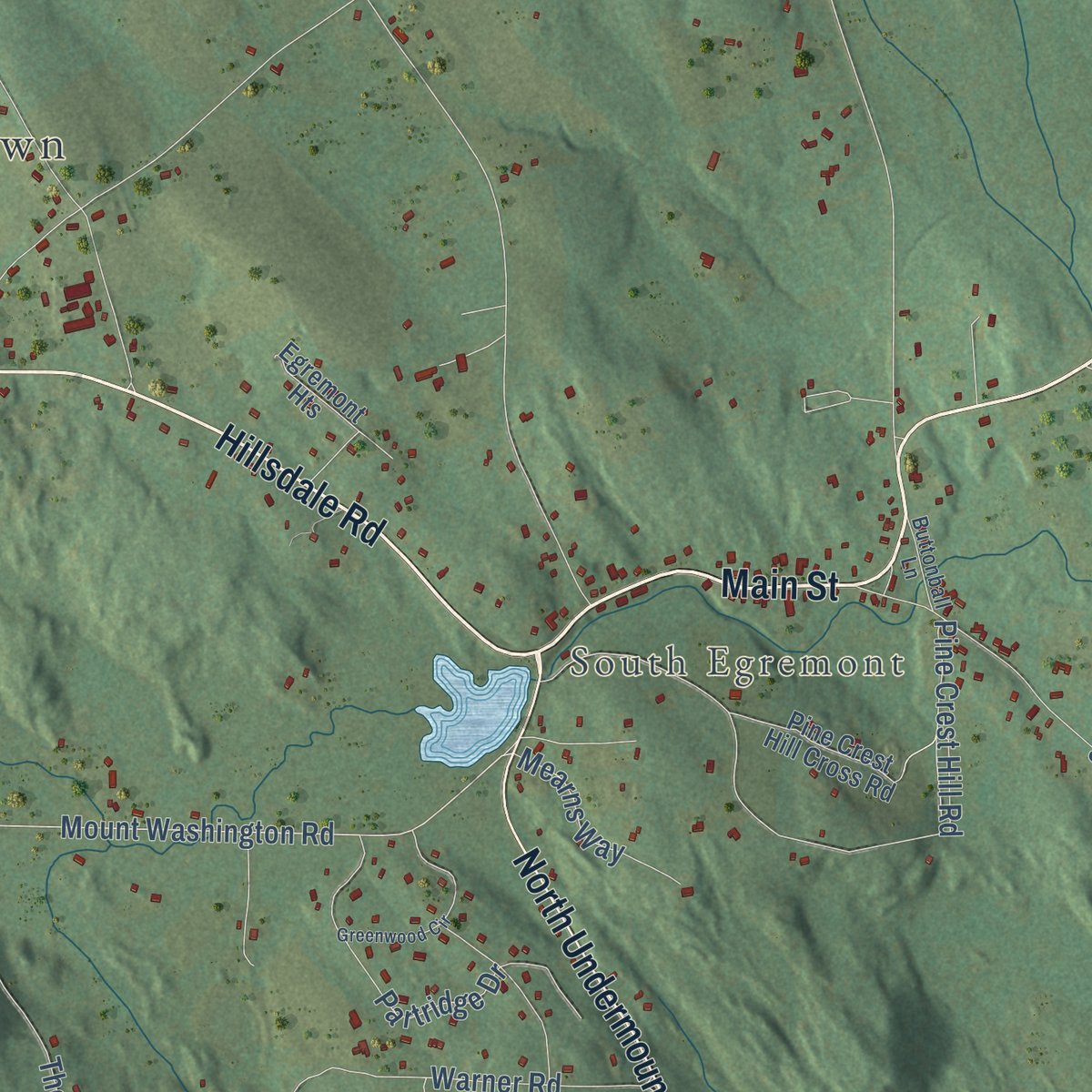 Close-up of the map of Egremont, Massachusetts print showing street and building detail