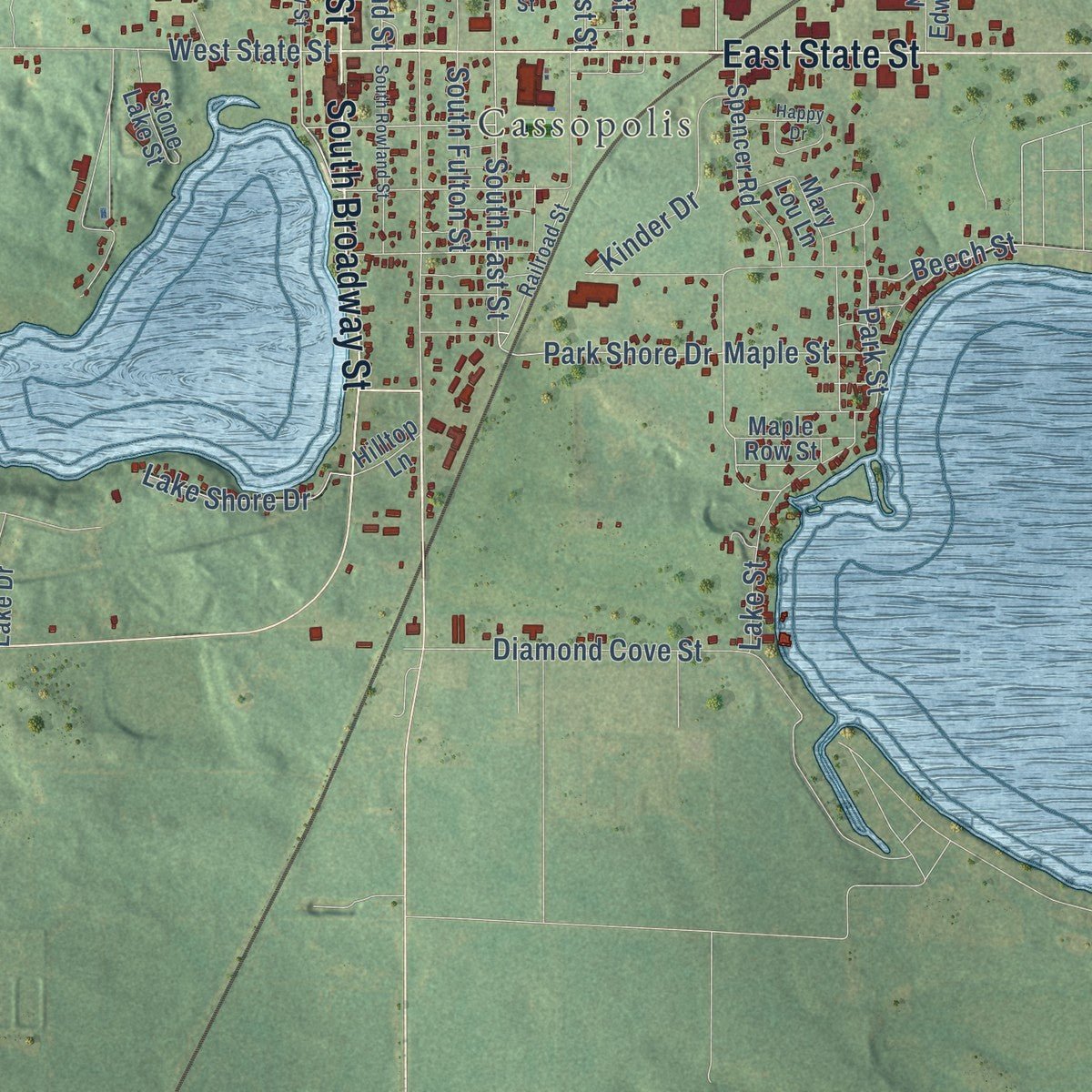 Close-up of the map of LaGrange, Michigan print showing street and building detail