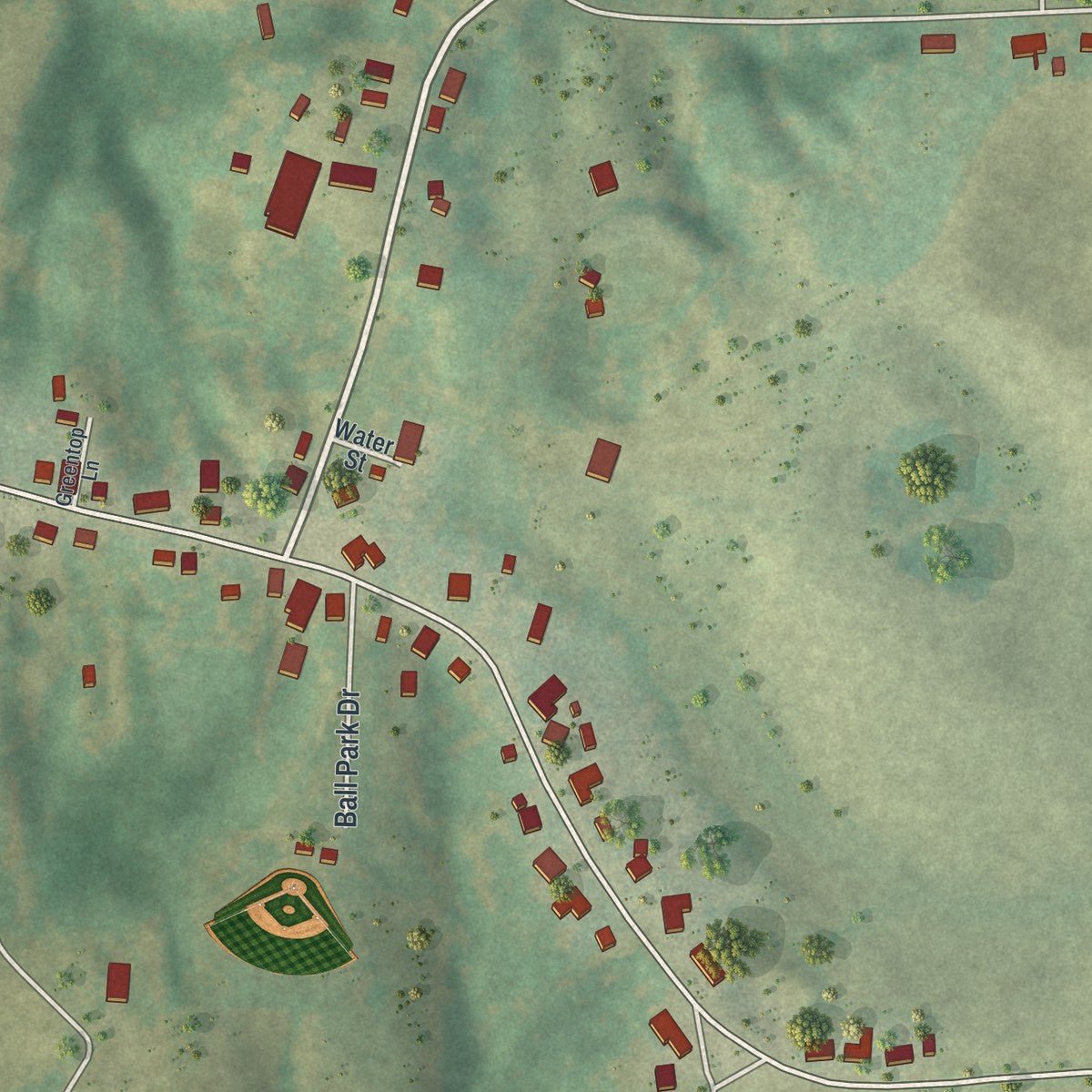 Close-up of the map of Frohna, Missouri print showing street and building detail