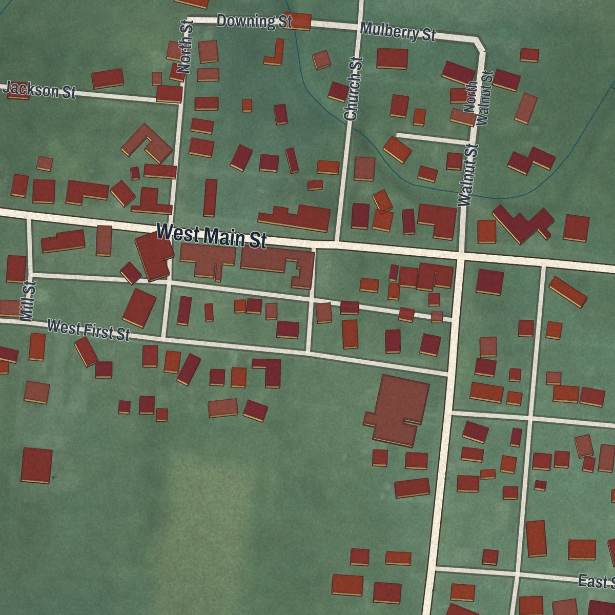 Close-up of the map of Fletcher, Ohio print showing street and building detail