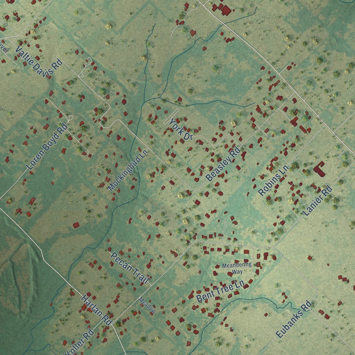 Close-up of the map of Combine, Texas print showing street and building detail
