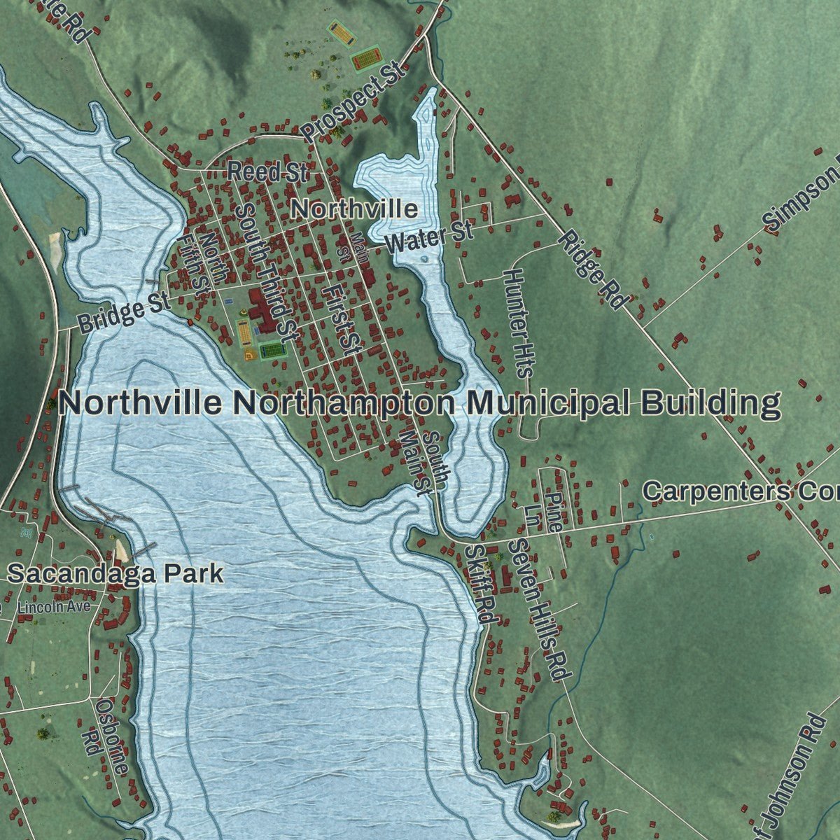 Close-up of the map of Northampton, New York print showing street and building detail