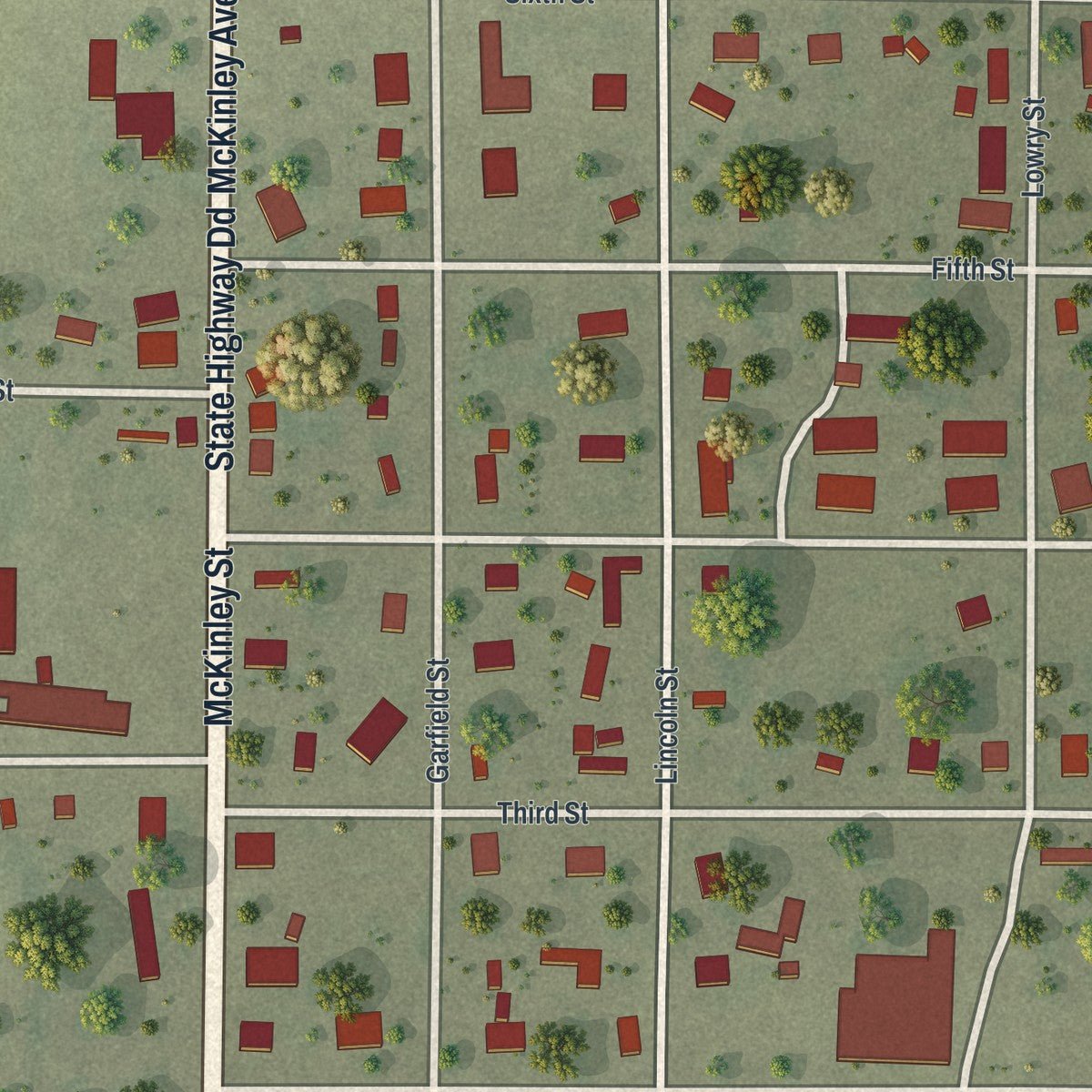 Close-up of the map of Fisk, Missouri print showing street and building detail