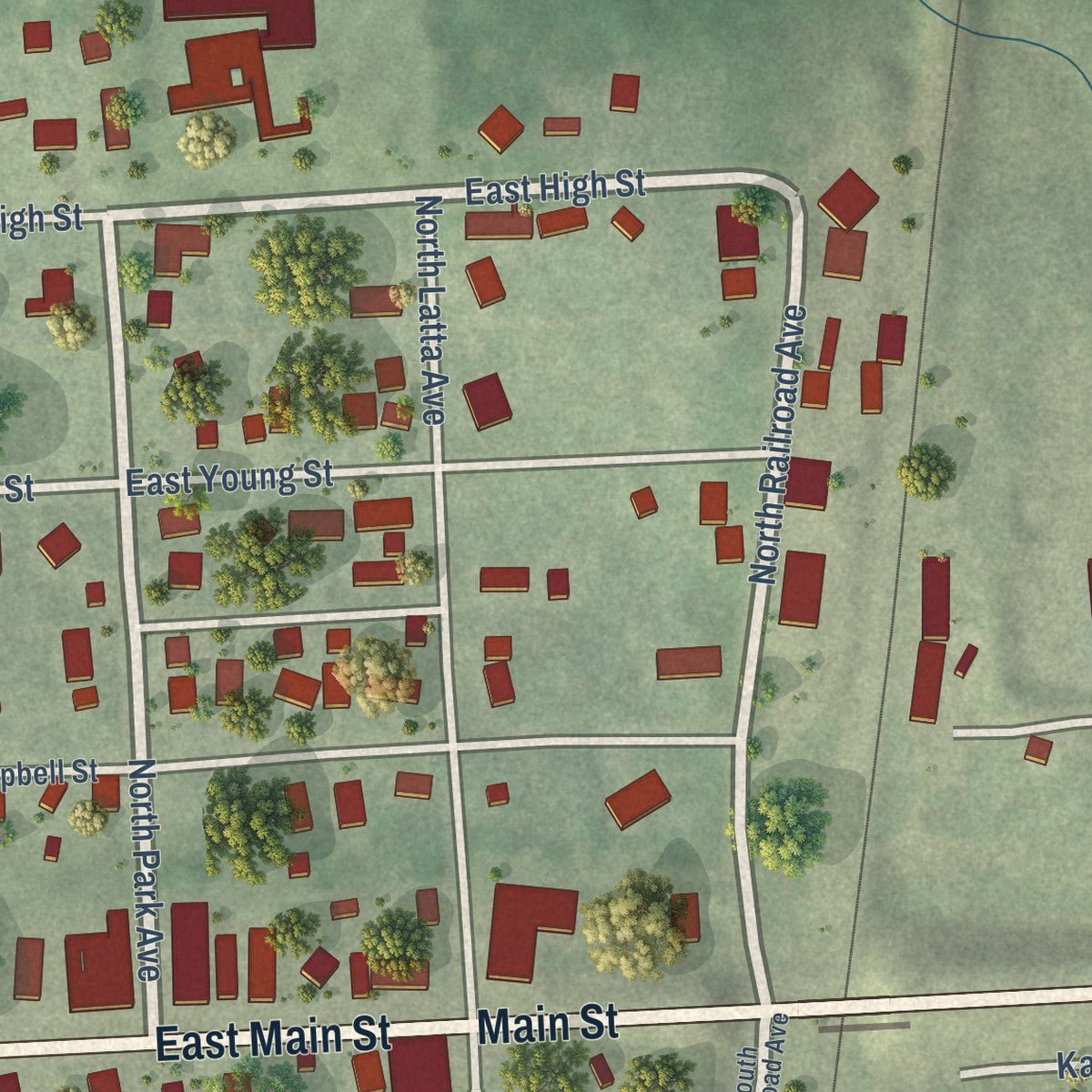 Close-up of the map of Murray, Nebraska print showing street and building detail