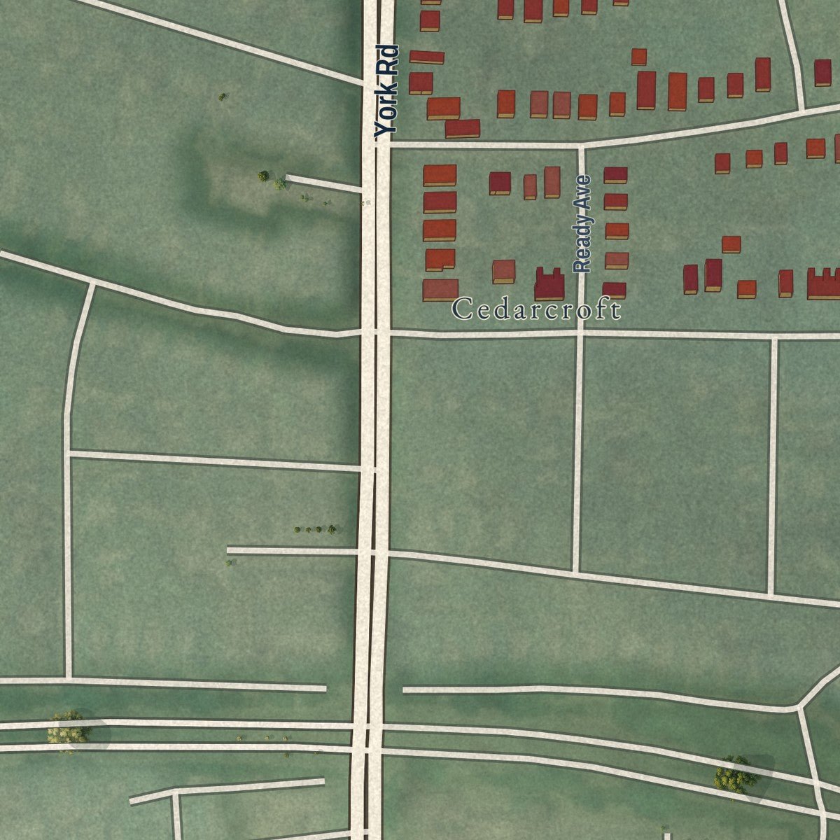 Close-up of the map of Lake Walker, Maryland print showing street and building detail