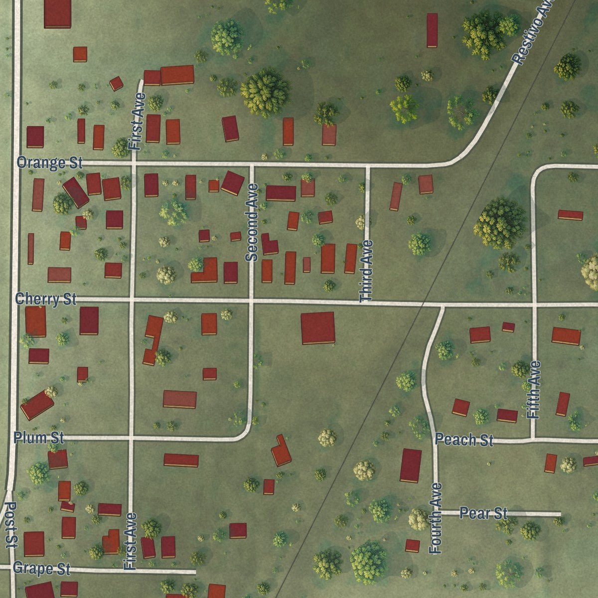 Close-up of the map of Freeman Spur, Illinois print showing street and building detail