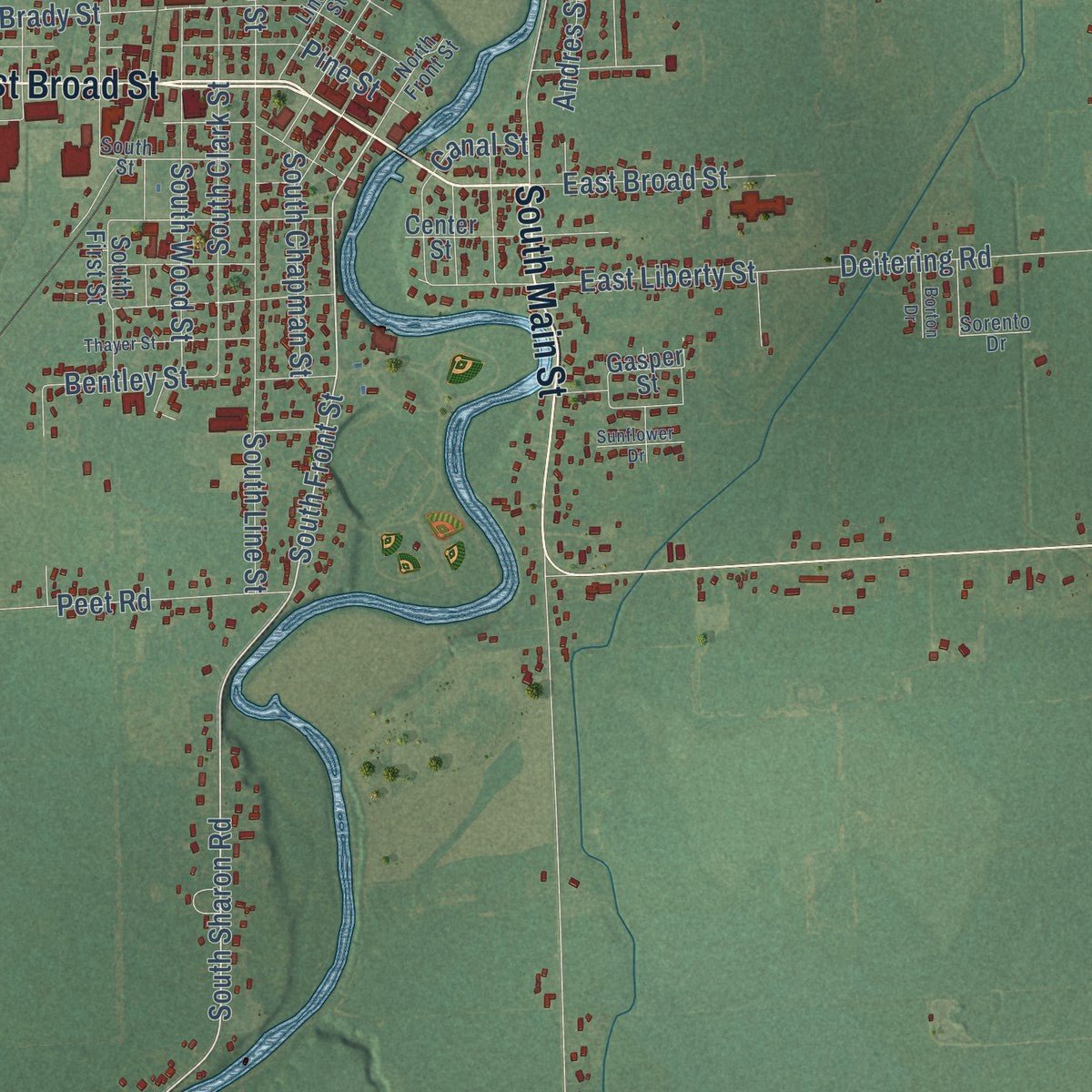 Close-up of the map of Chesaning, Saginaw County, Michigan print showing street and building detail