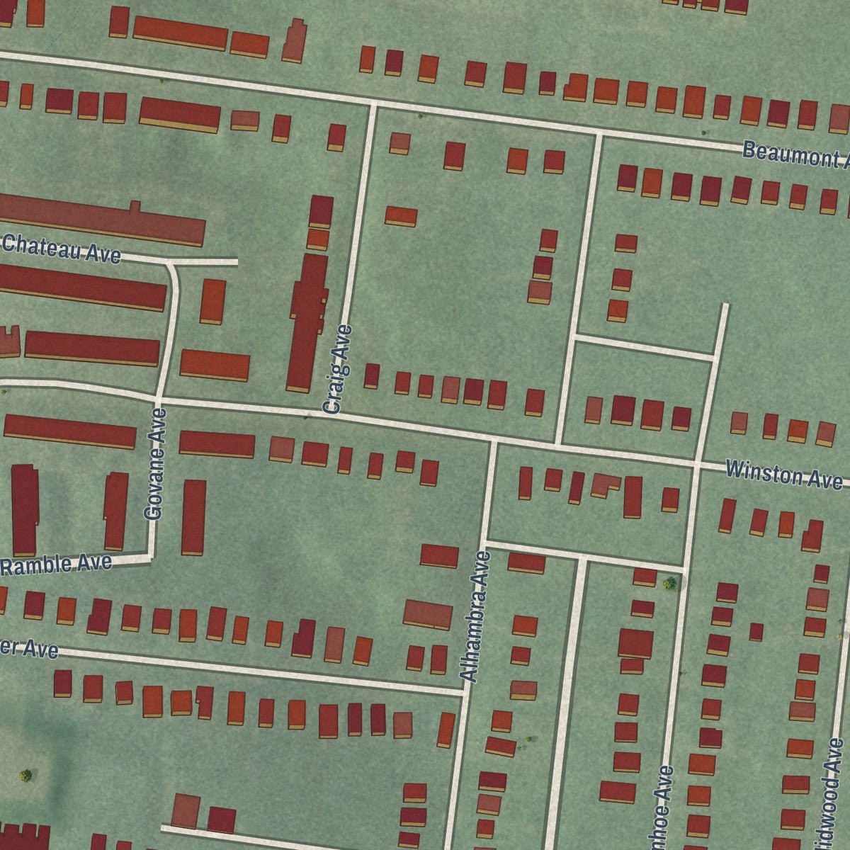 Close-up of the map of Winston-Govans, Maryland print showing street and building detail