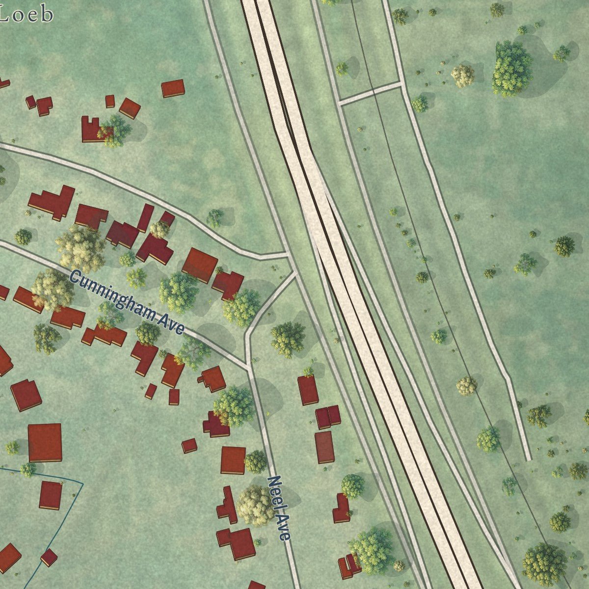 Close-up of the map of Rose Hill Acres, Texas print showing street and building detail