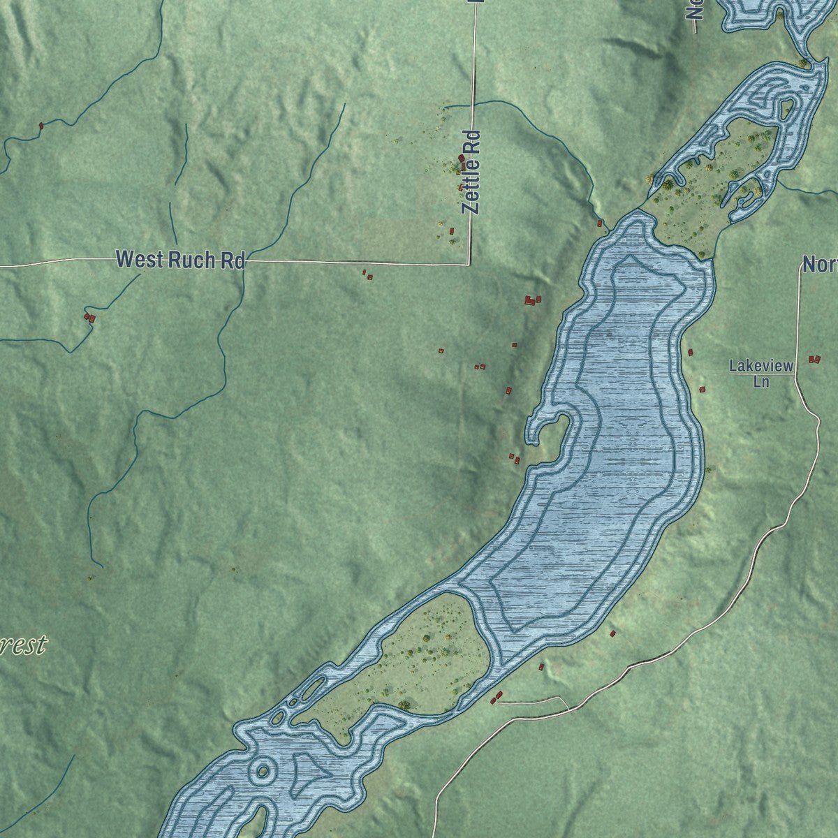 Close-up of the map of Meteor, Wisconsin print showing street and building detail