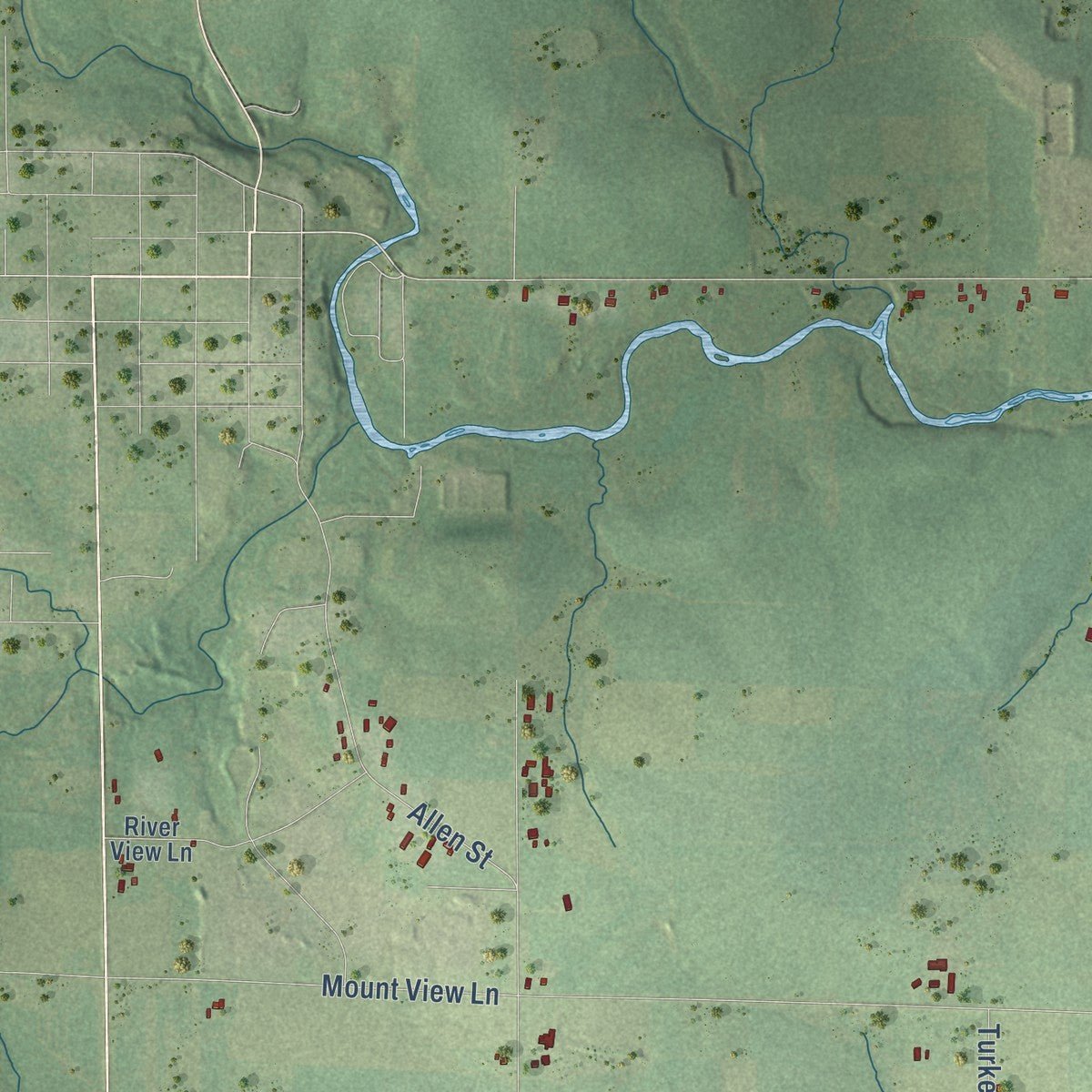 Close-up of the map of Rietbrock, Wisconsin print showing street and building detail