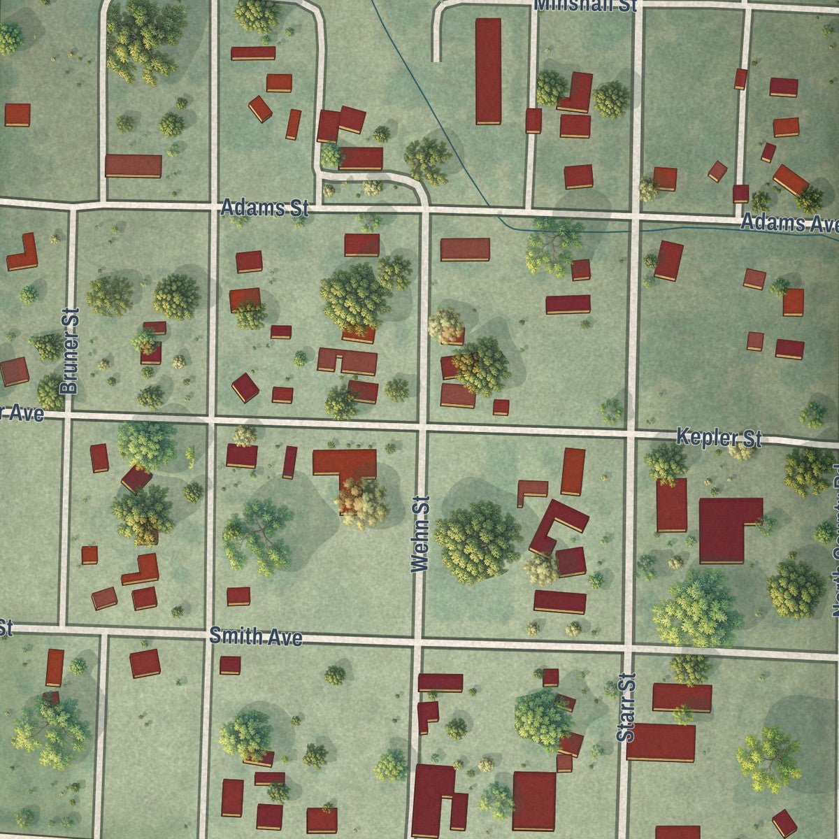 Close-up of the map of Broadwater, Nebraska print showing street and building detail