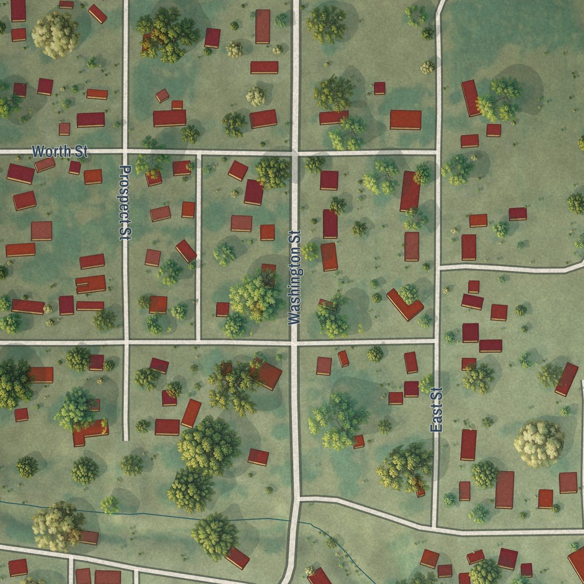 Close-up of the map of Lamont, Iowa print showing street and building detail