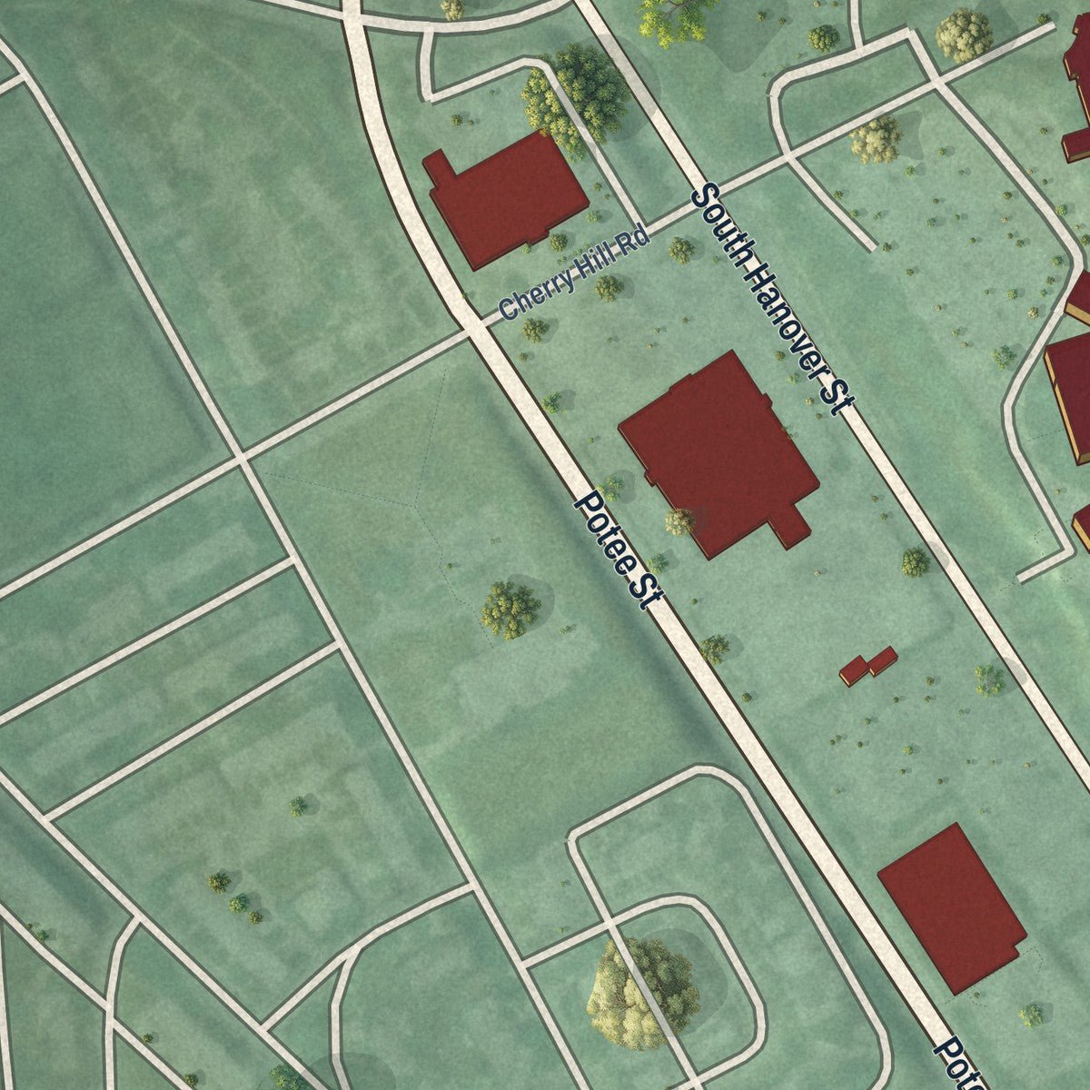 Close-up of the map of Middle Branch-Reedbird Parks, Maryland print showing street and building detail