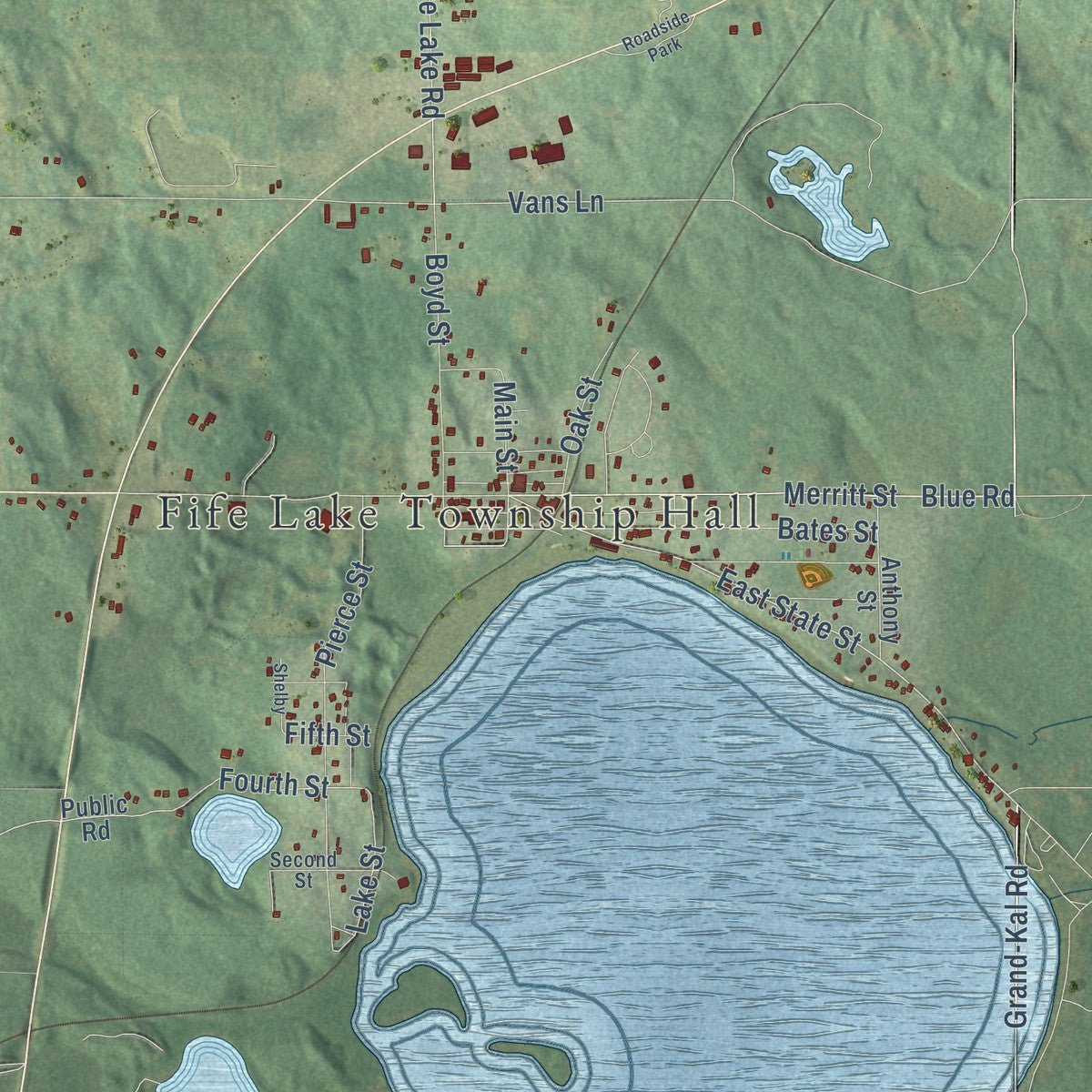 Close-up of the map of Fife Lake, Grand Traverse County, Michigan print showing street and building detail